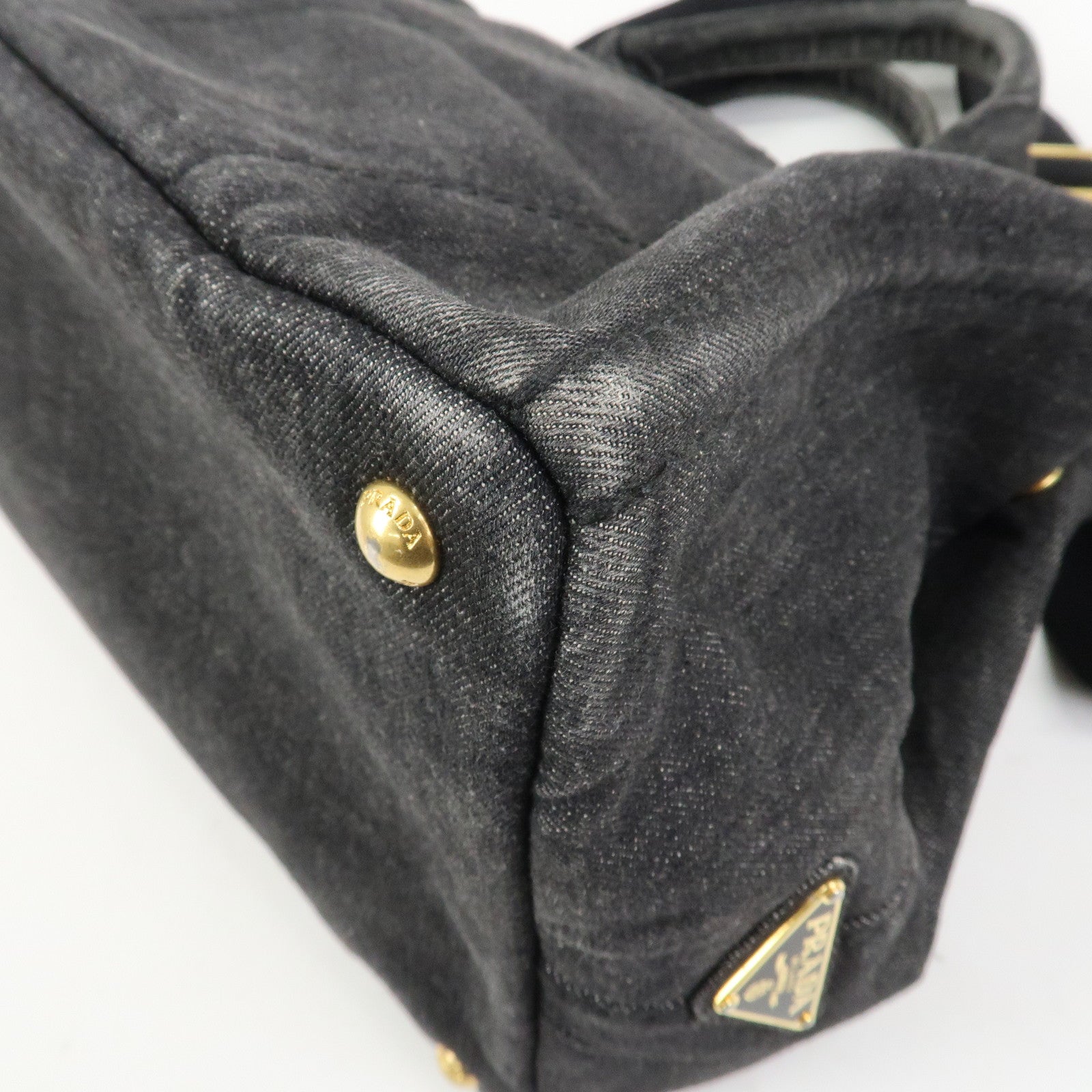 PRADA Canapa Denim 2Way Bag Hand Bag Shoulder Bag Black 1BG642