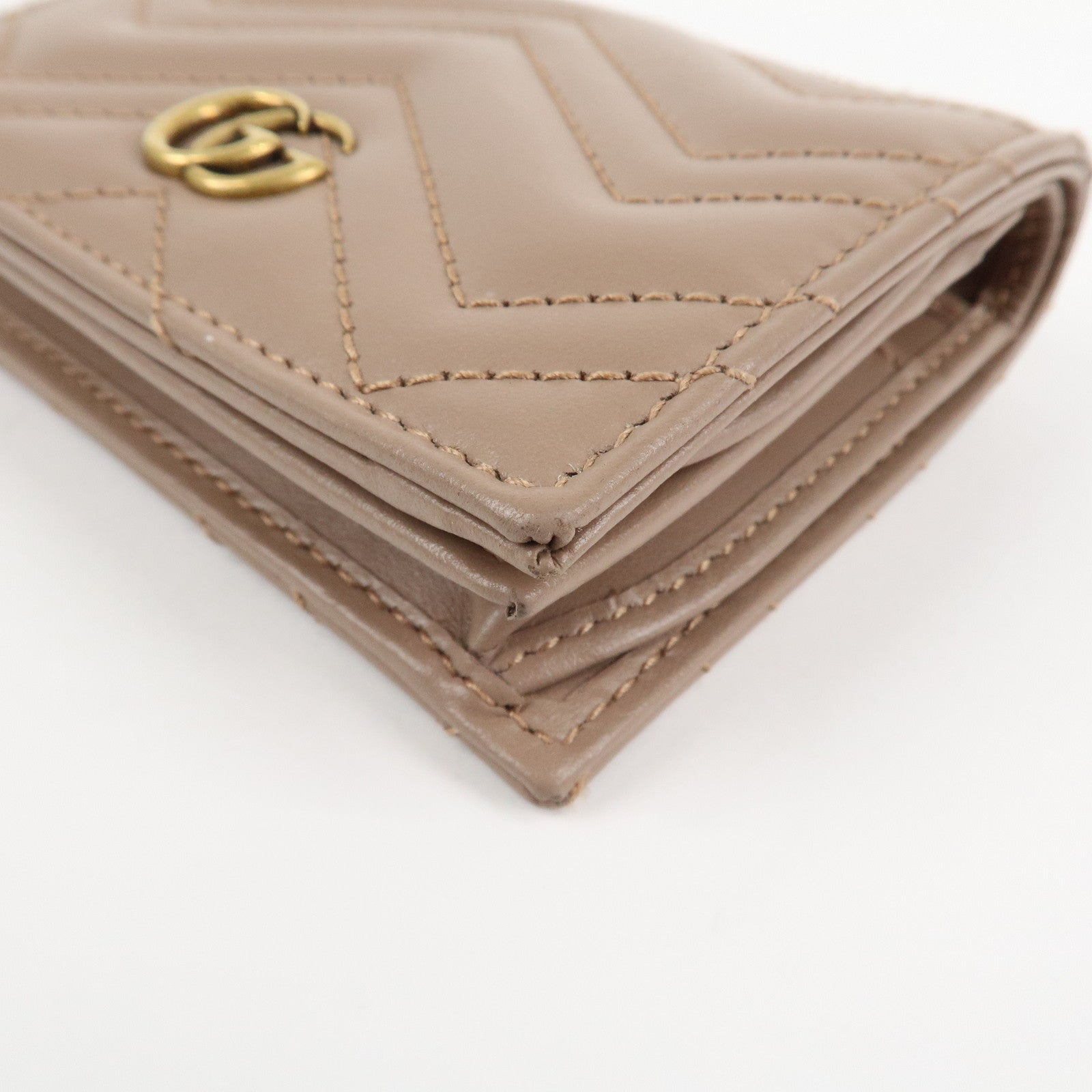 GUCCI Marmont Leather Bi-fold Small Wallet Taupe 466492 Used