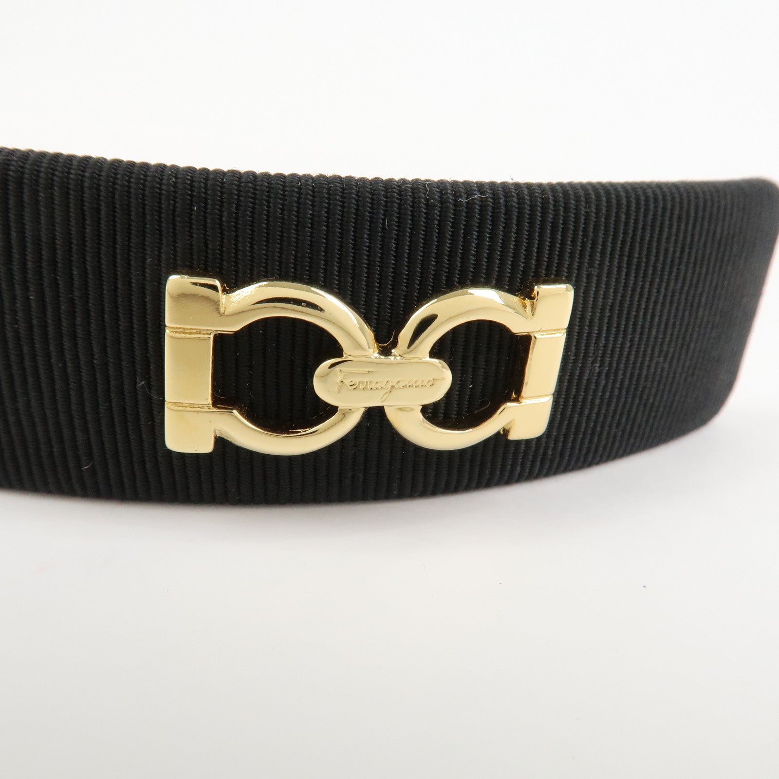 Ferragamo Gancini Logo Canvas Barrette Hair Clip Black Gold