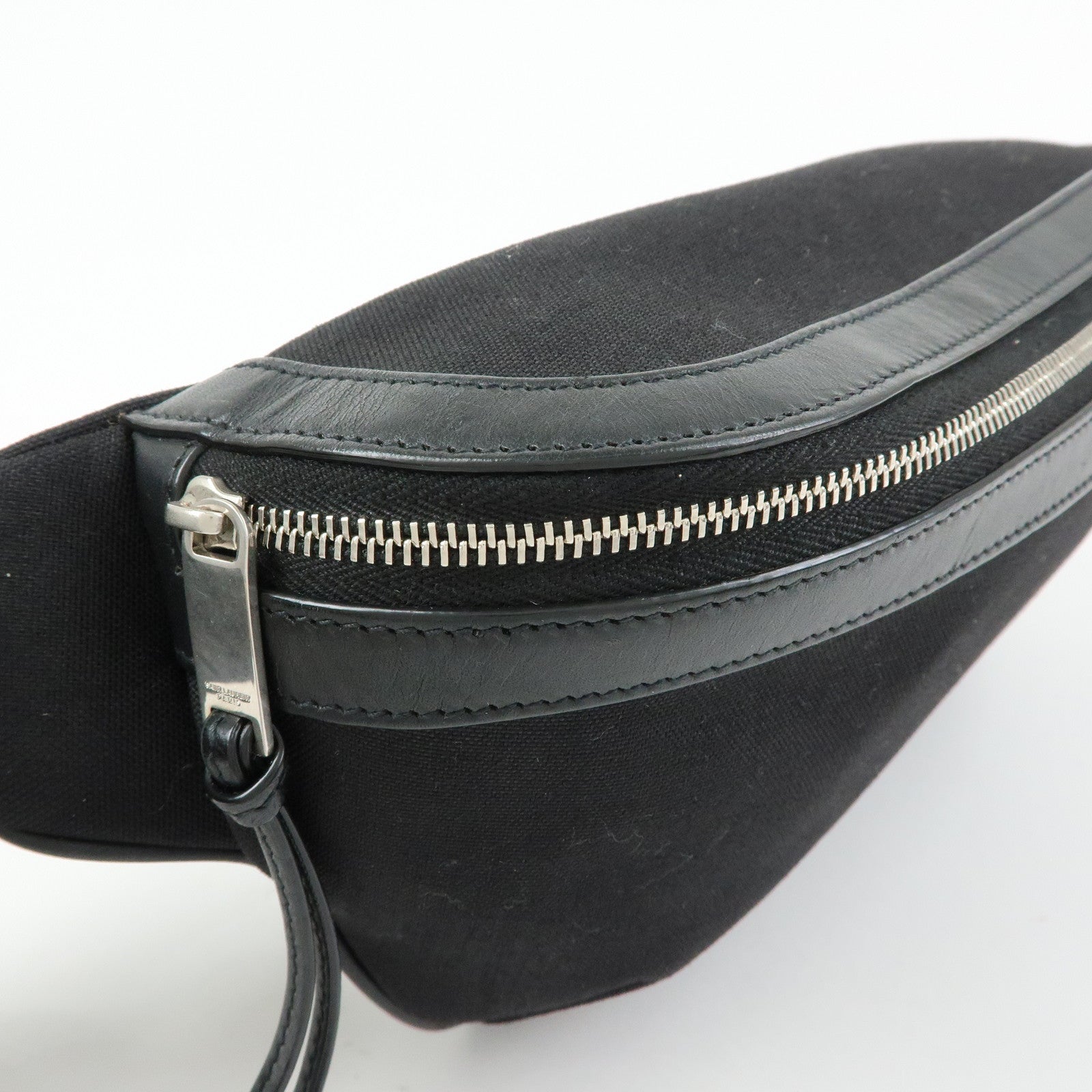 SAINT LAURENT PARIS Canvas Leather Waist Bag Body Bag Black 557831
