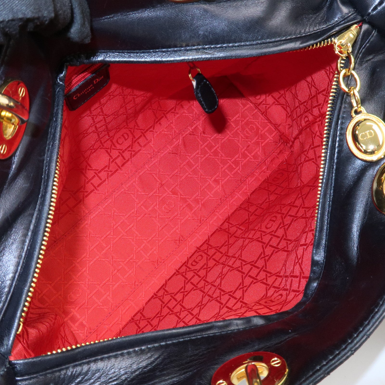 Christian Dior Cannage Lady Dior Leather Large 2Way Bag Black