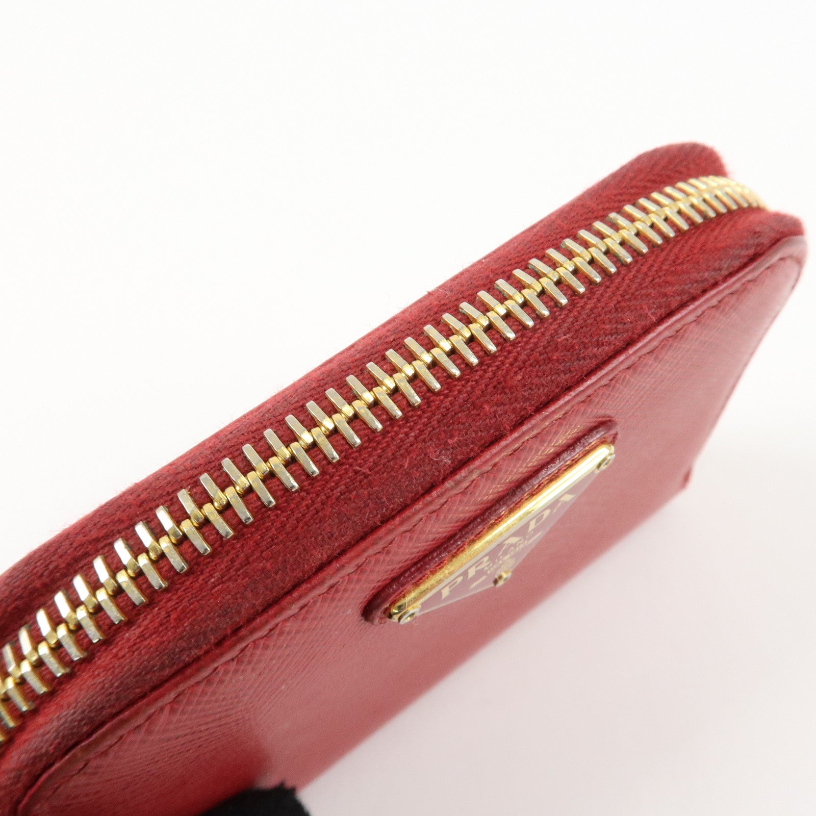 PRADA Triangle Logo Round Zippy Coin Case Red 1MO268 Used