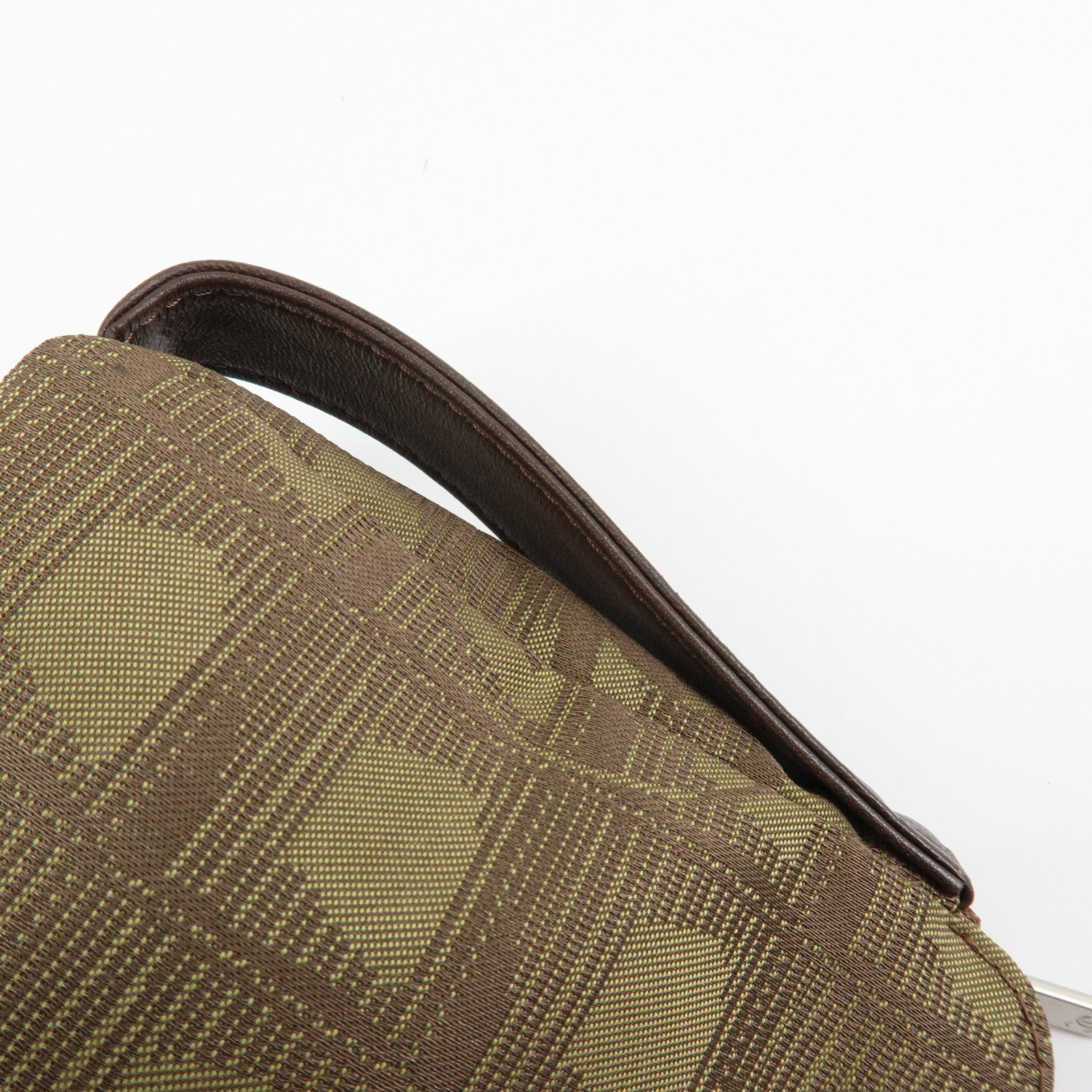 CHANEL New Travel Line Nylon Jacquard Leather Cosmetic Pouch Khaki