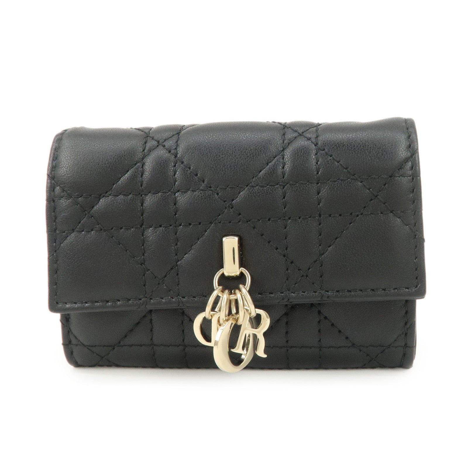 Christian Dior Cannage Leather Compact Wallet Black