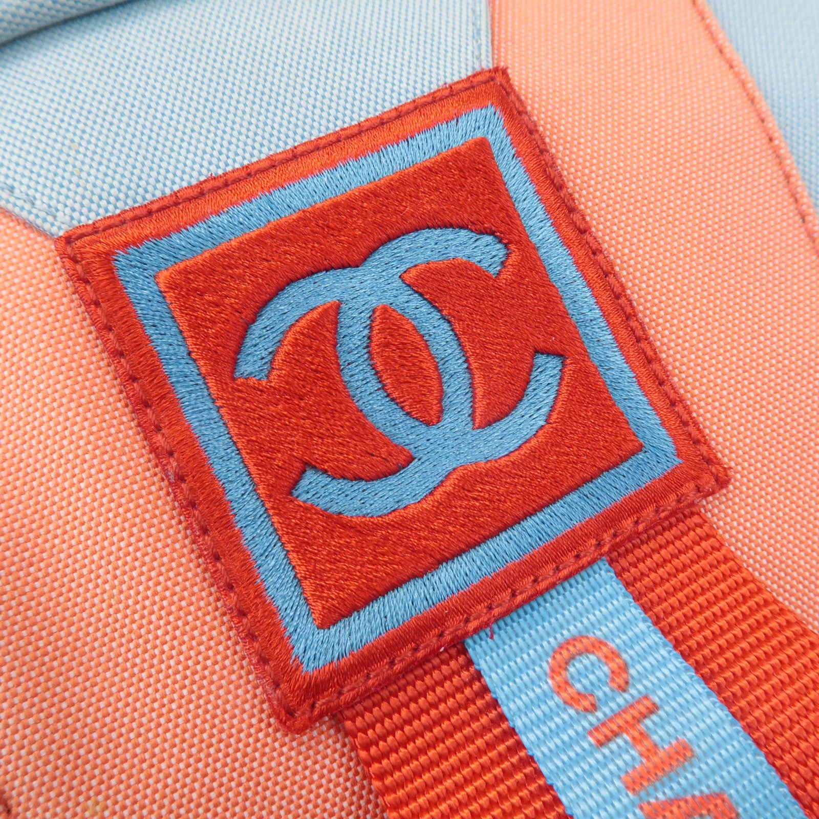 CHANEL Sportsline COCO Mark Nylon Canvas Shoulder Bag Red Blue Used