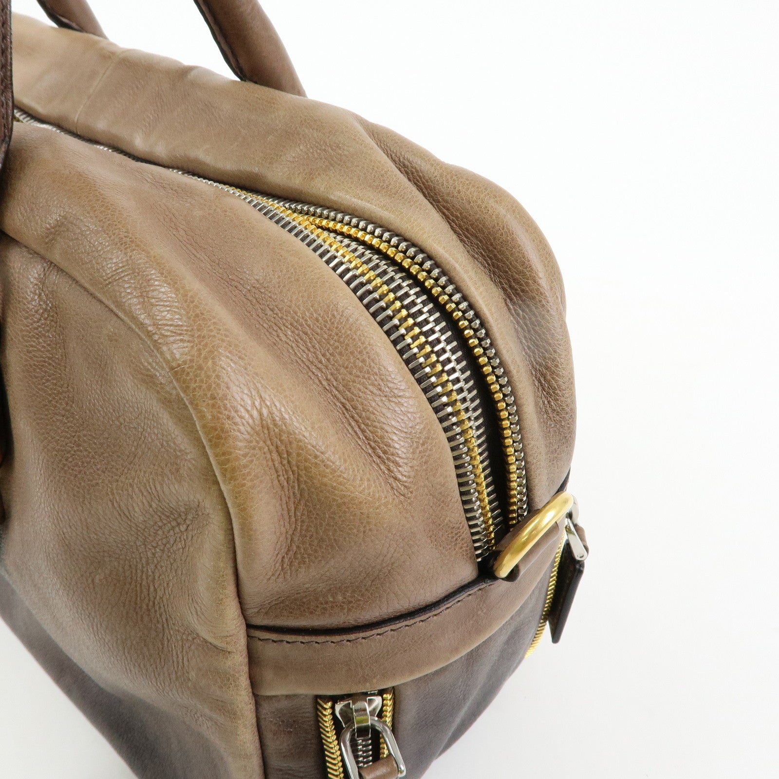 PRADA Logo Leather 2Way Bag Hand Bag Shoulder Bag Brown BL0472