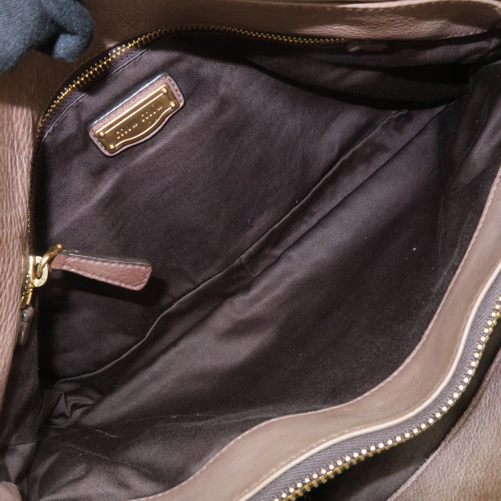 MIU MIU Logo Leather 2Way Bag Hand Bag Boston Bag Brown