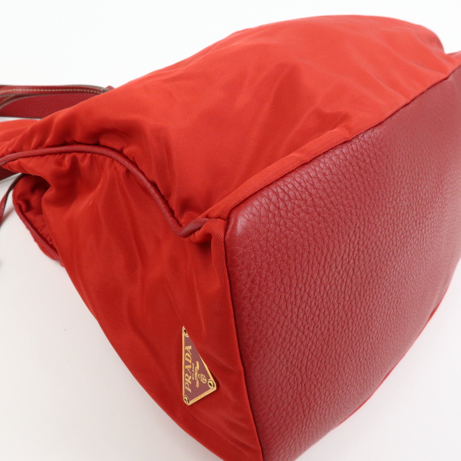 PRADA Triangle Logo Nylon Leather Shoulder Bag Hand Bag Red