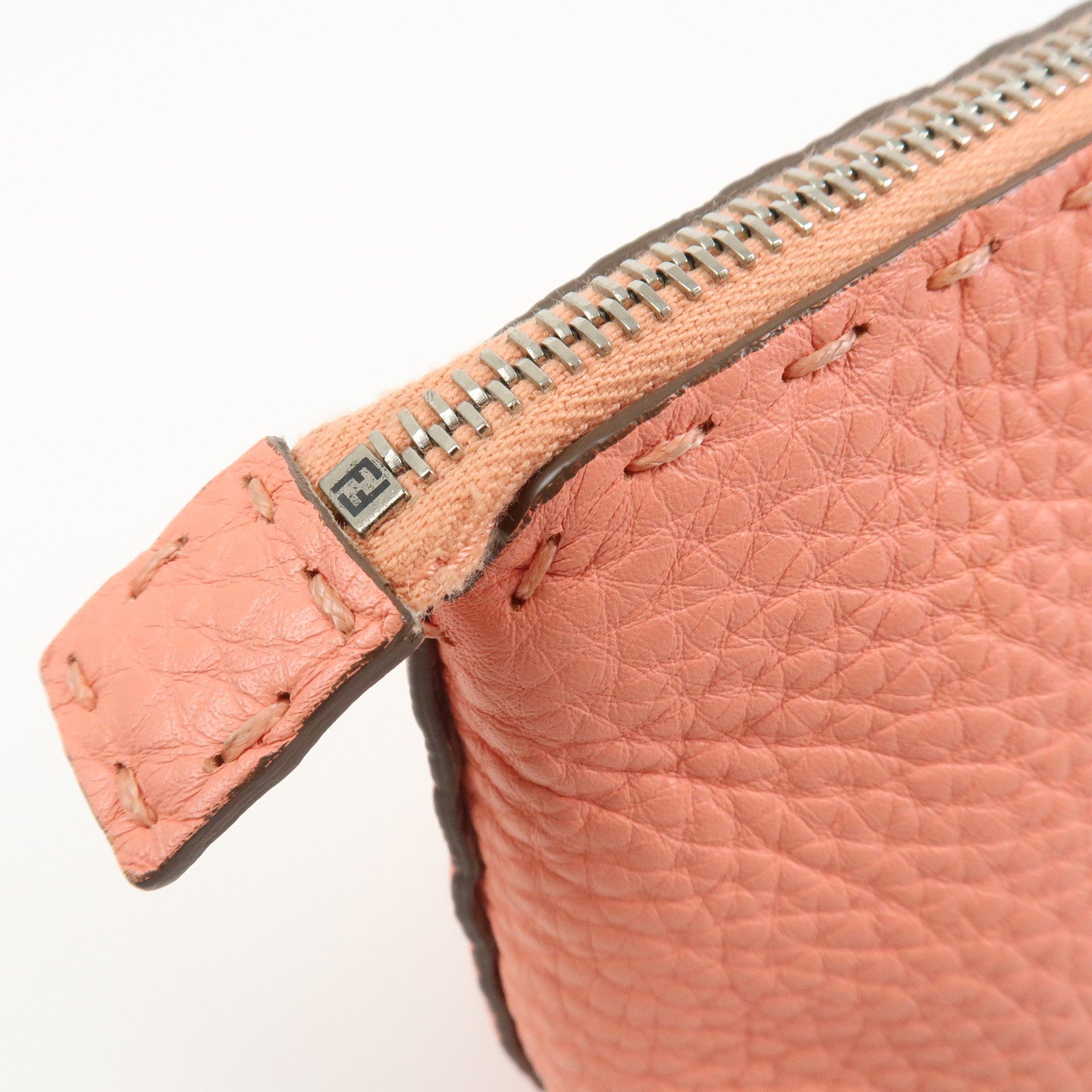 FENDI Selleria Leather Pouch Cosmetic Pouch Coral Pink