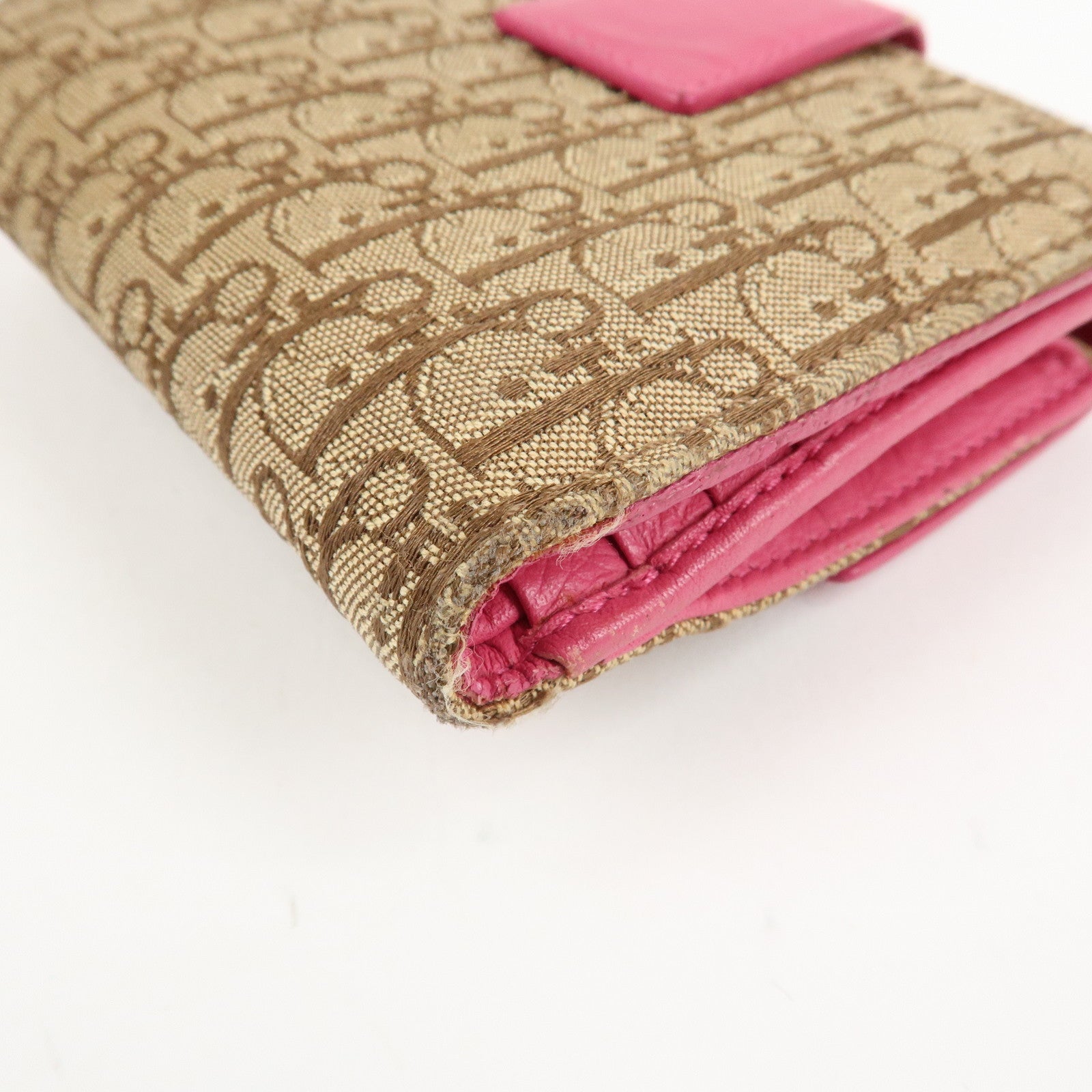 Christian Dior Street Chic Trotter Canvas Leather W Hook Wallet Pink Used