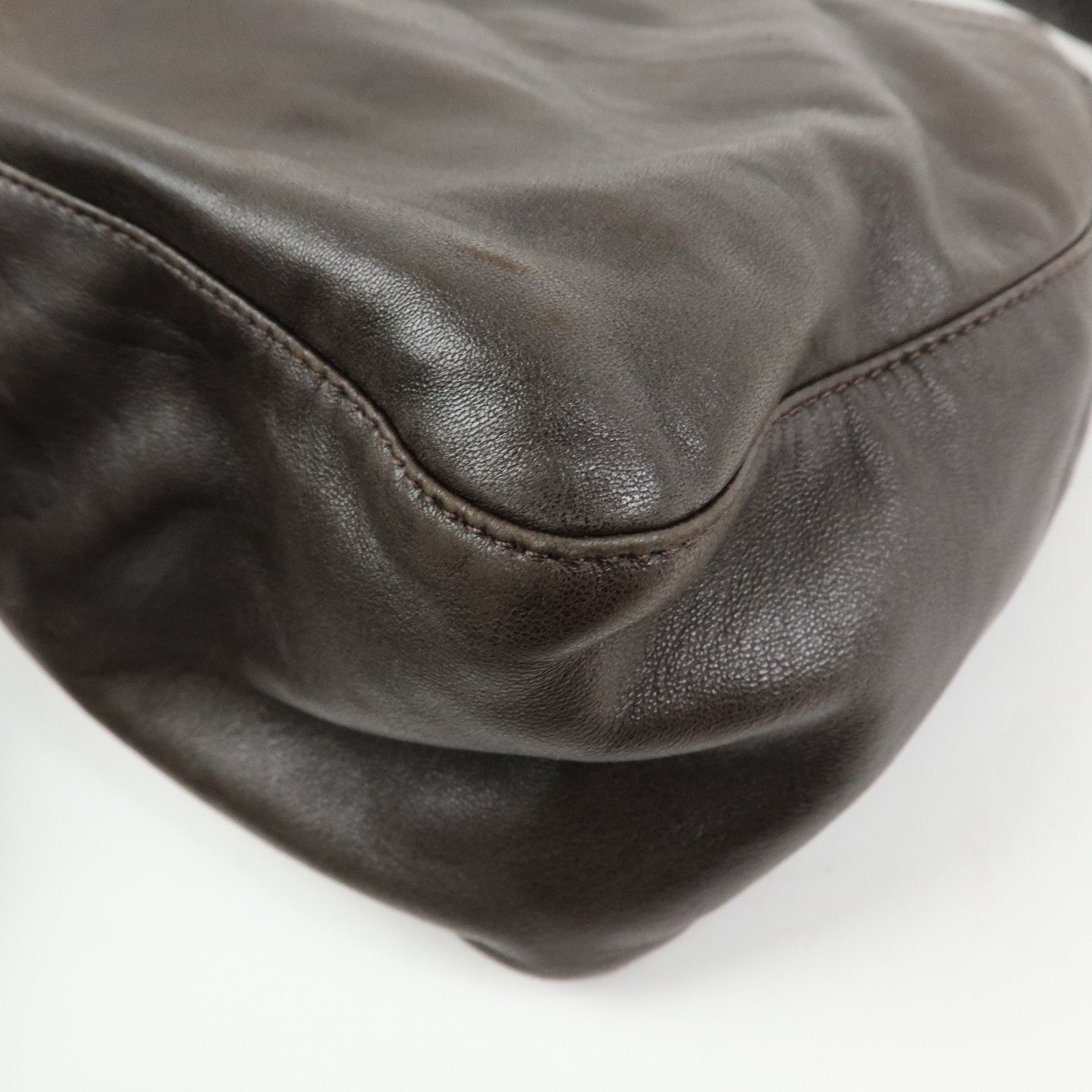 FENDI Mamma Baguette Lamb Skin Shoulder Bag Dark Brown 26325