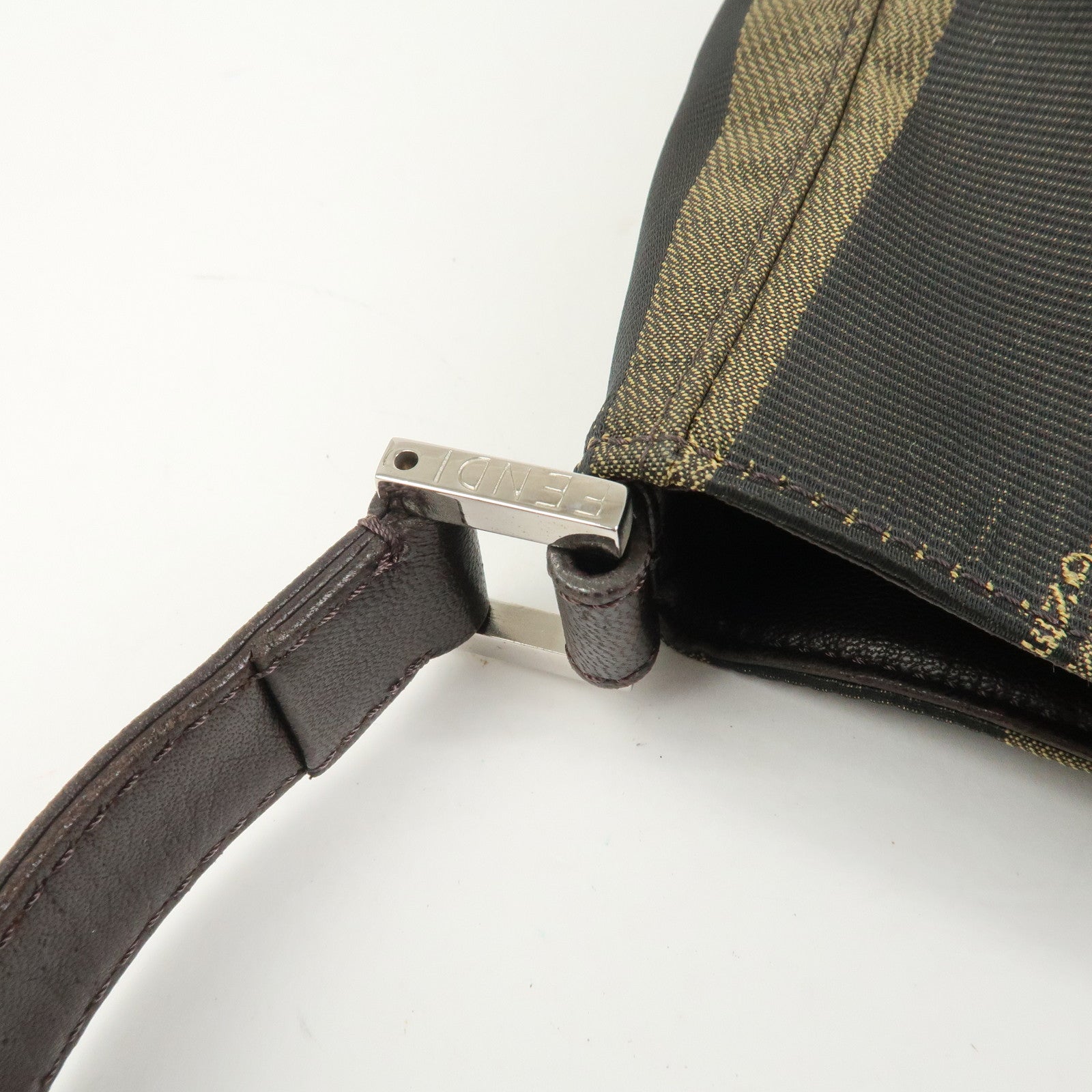 FENDI Pequin Logo Canvas Leather Shoulder Bag Hand Bag Brown 26652