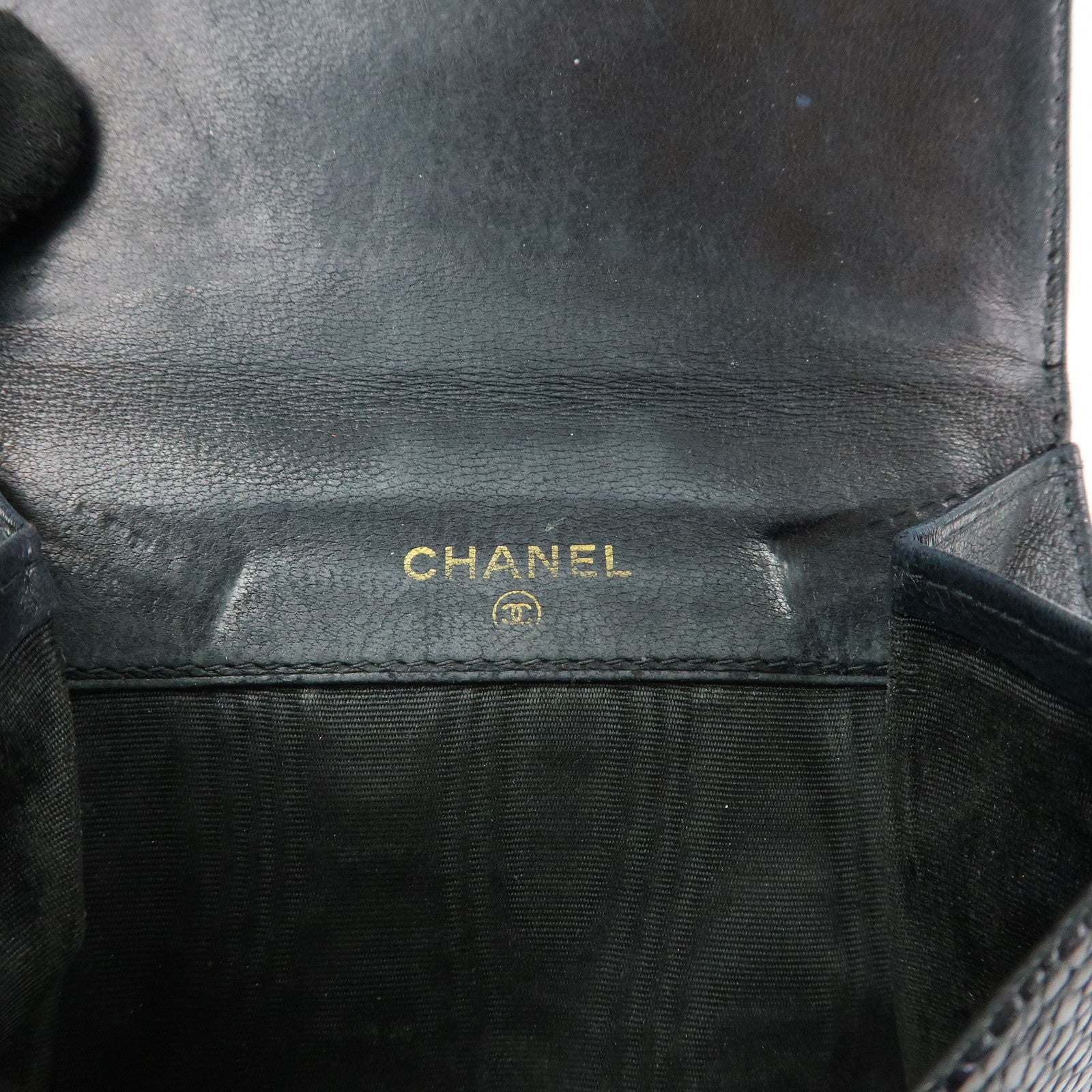 CHANEL COCO Mark Cavairskin Compact Wallet Black