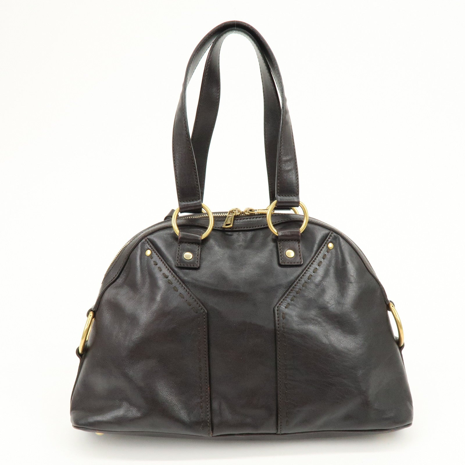 SAINT LAURENT PARIS Muse Leather Hand Bag Dark Brown 156465