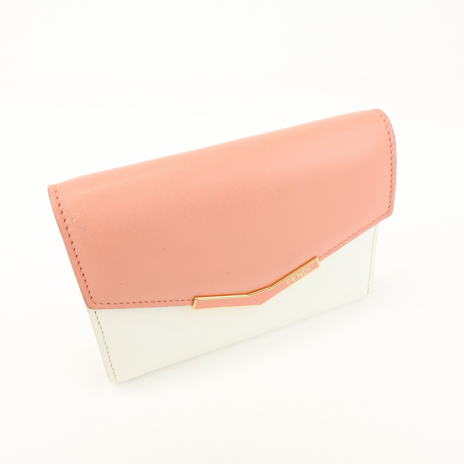 FENDI Leather Bicolor Bi-fold Compact Wallet White LightPink 8M0352