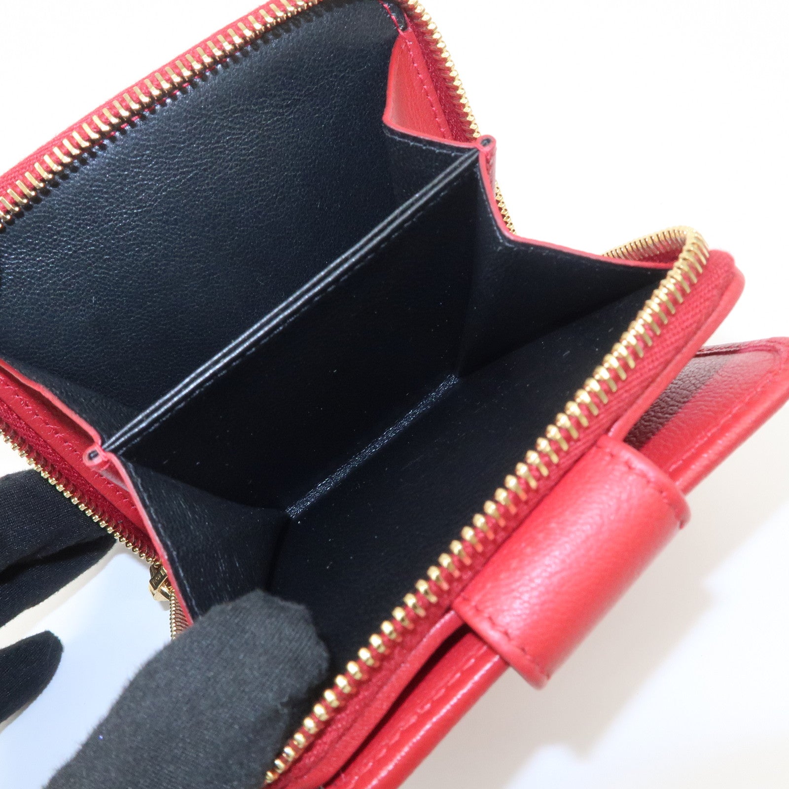 SAINT LAURENT Leather Compact Bi-fold Wallet Red