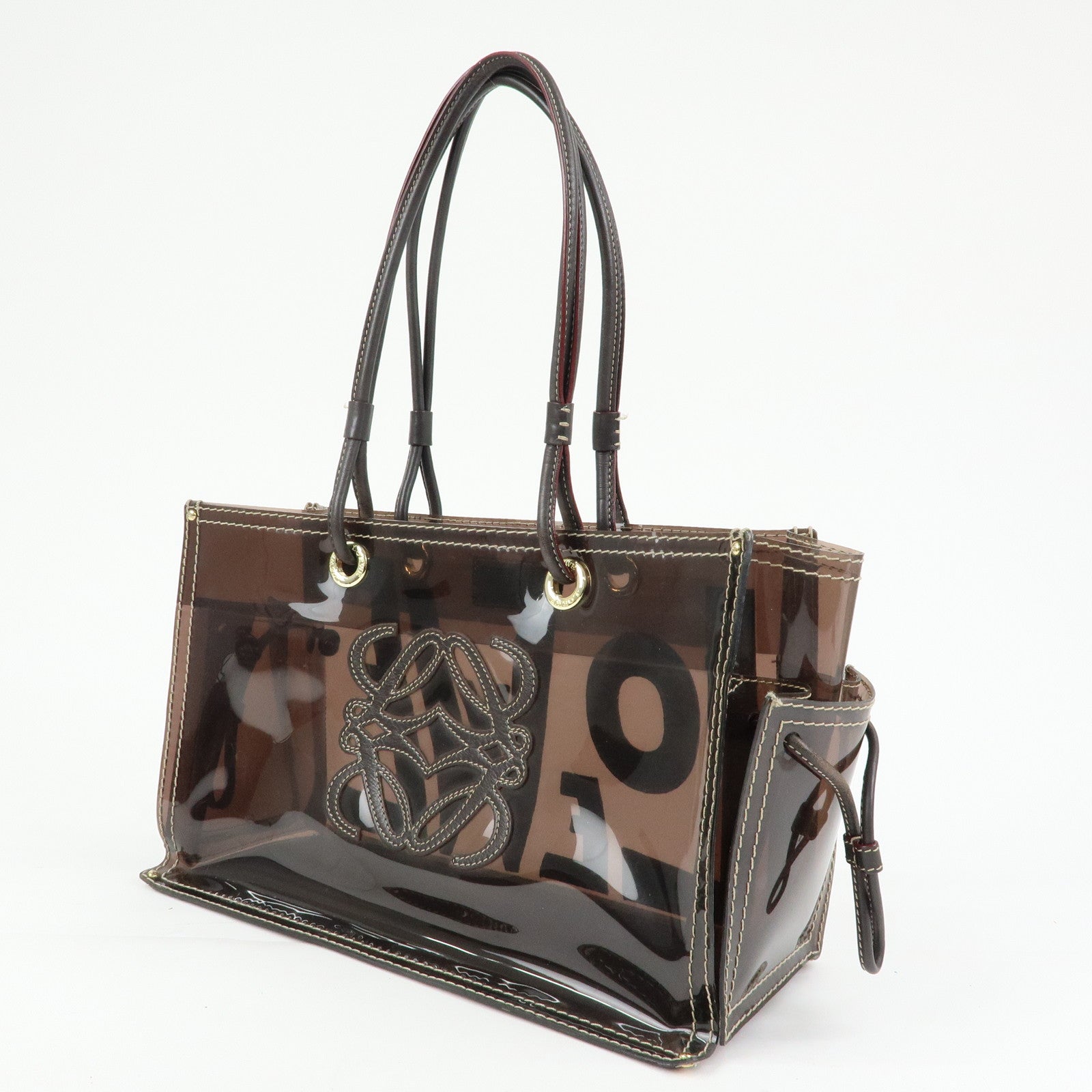 LOEWE Anagram Vinyl Leather Tote Bag Shoulder Bag Brown