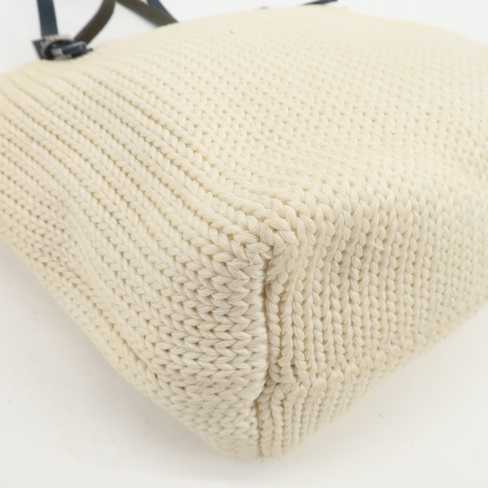 FENDI Logo Wool Leather Hand Bag Shoulder Bag Ivory Navy 26731