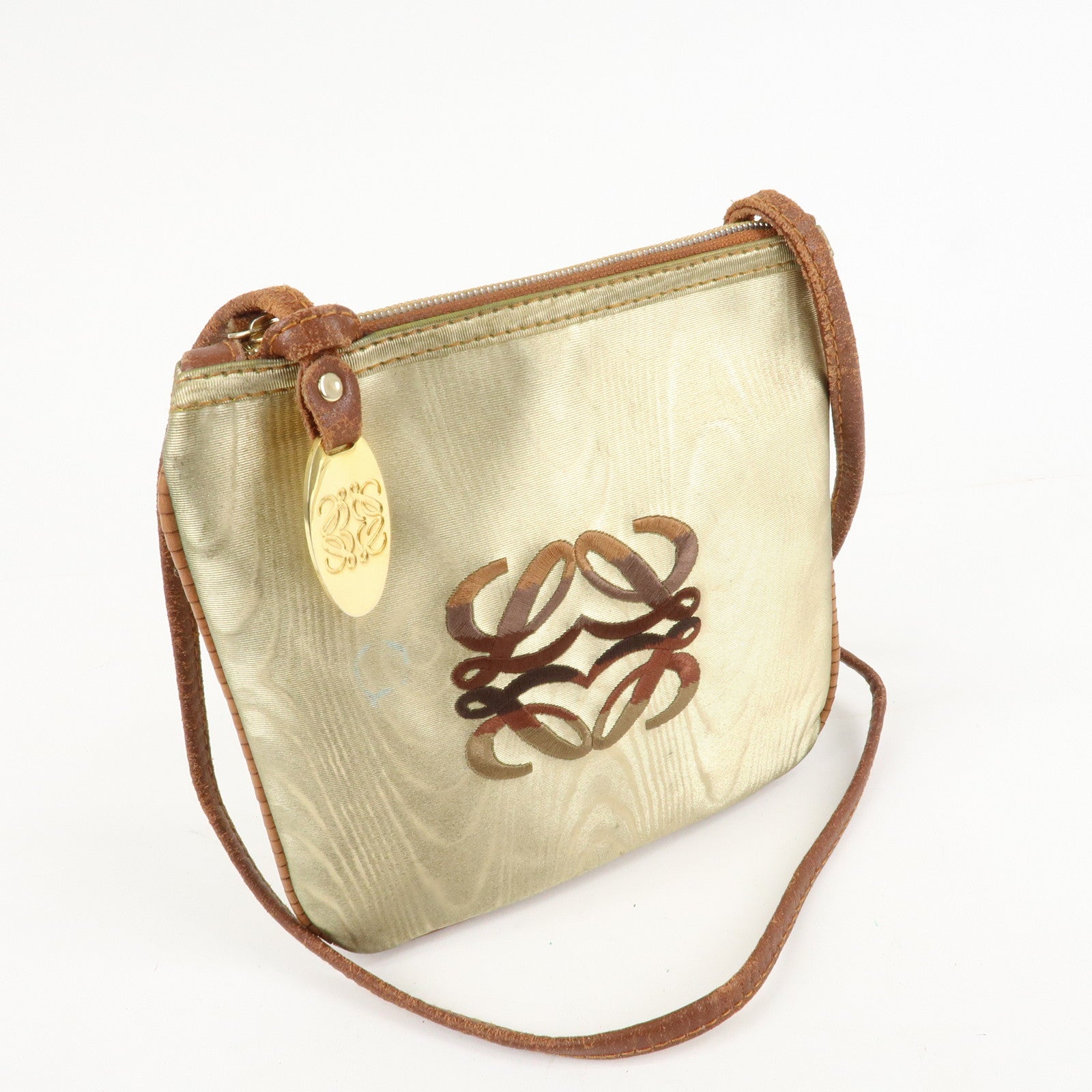 LOEWE Anagram Leather Canvas Shoulder Bag Crossbody Bag Beige Brown Used