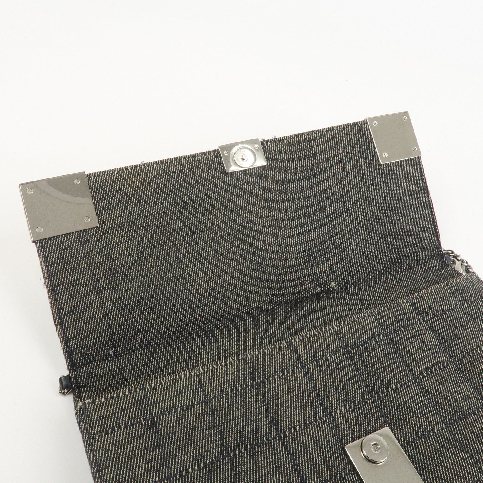 CHANEL Chocolate Bar Denim Leather Chain Shoulder Hand Bag Black