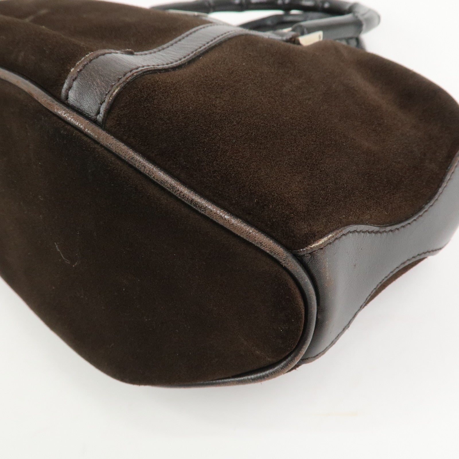 GUCCI Bamboo Suede Leather Hand Bag Dark Brown 002.1084