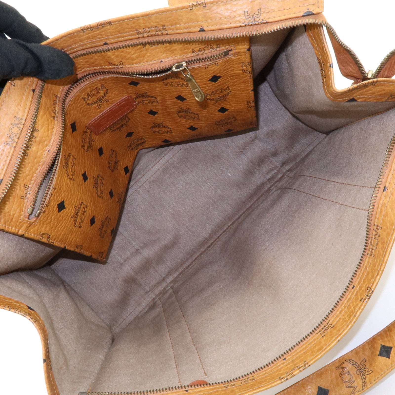 MCM Visetos PVC Tote Bag Shoulder Bag Hand Bag Cognac Brown