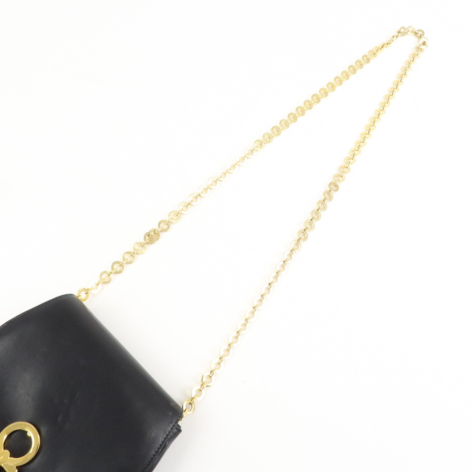 Ferragamo Gancini Leather 2Way Chain Shoulder Bag Waist Bag Black