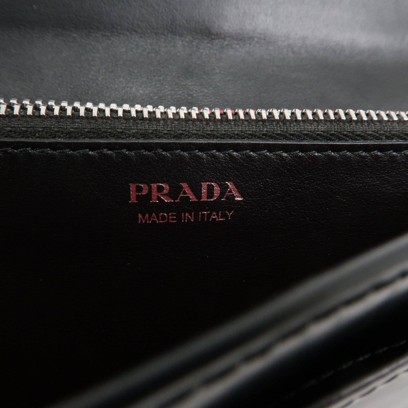 PRADA Leather Bi-Fold Long Wallet Black Silver Hardware 1MH037 Used