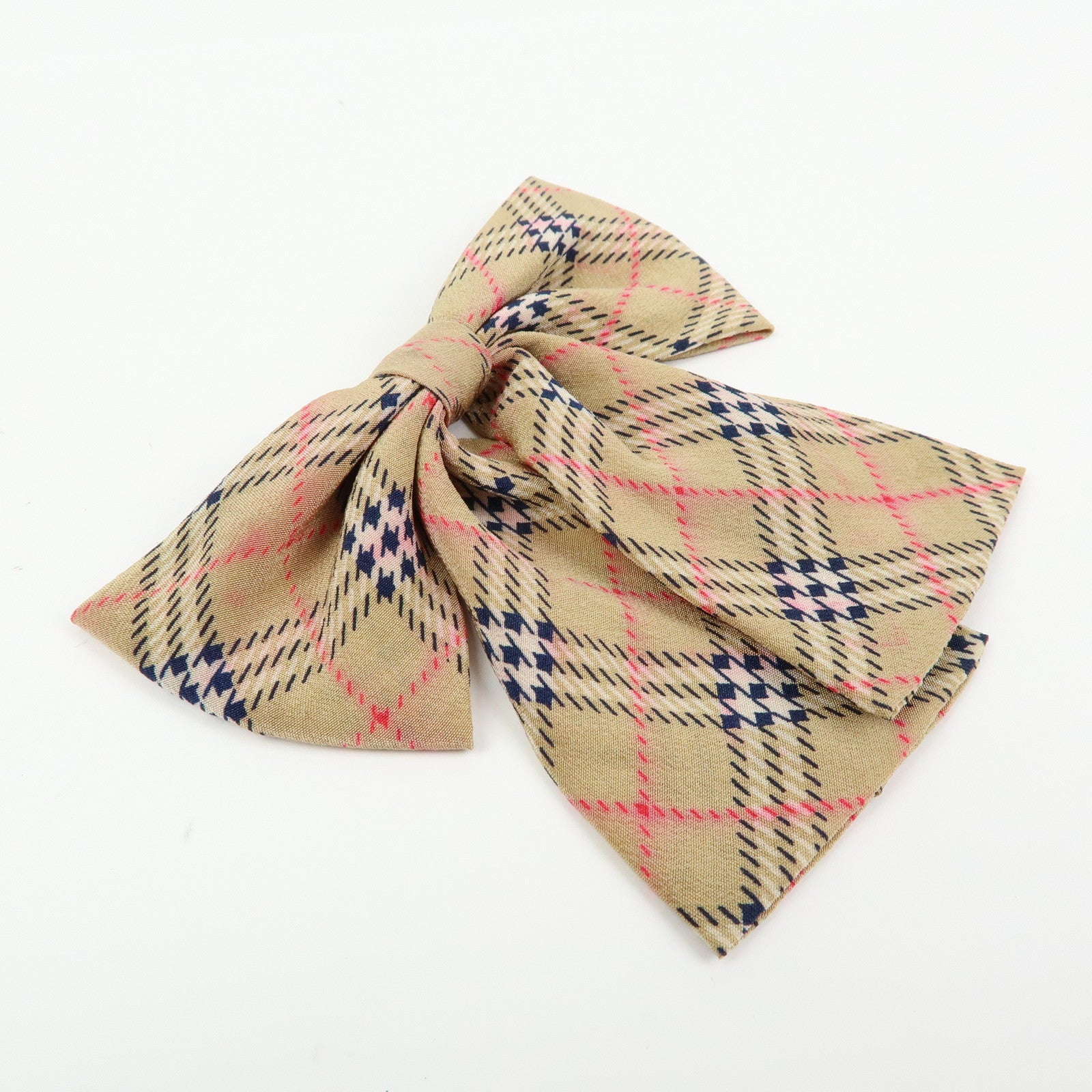 BURBERRY Nova Plaid Ribbon Silk 100% Metal Brooch Beige