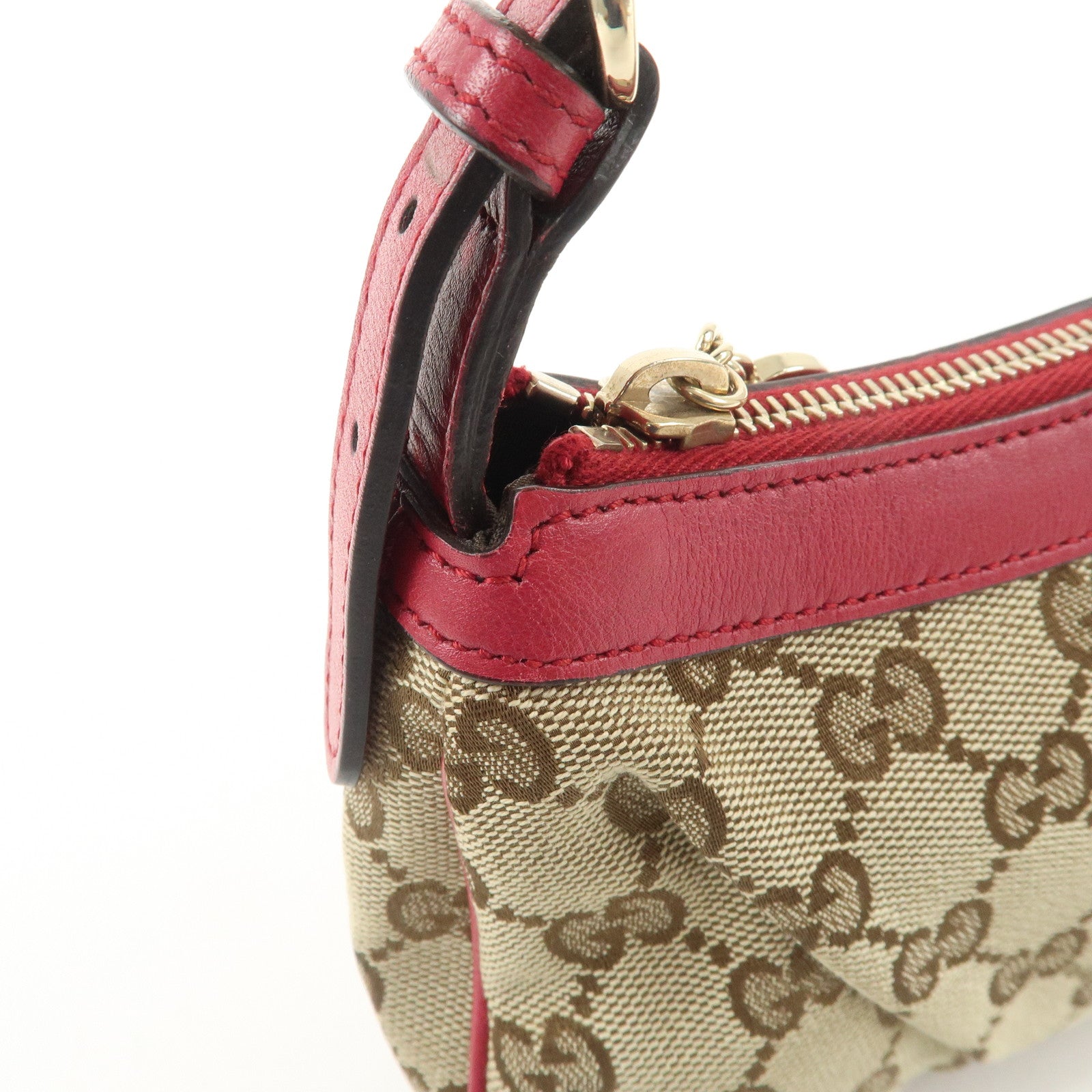 GUCCI Lovely Heart GG Canvas Leather Hand Bag Beige Red 245938 Used