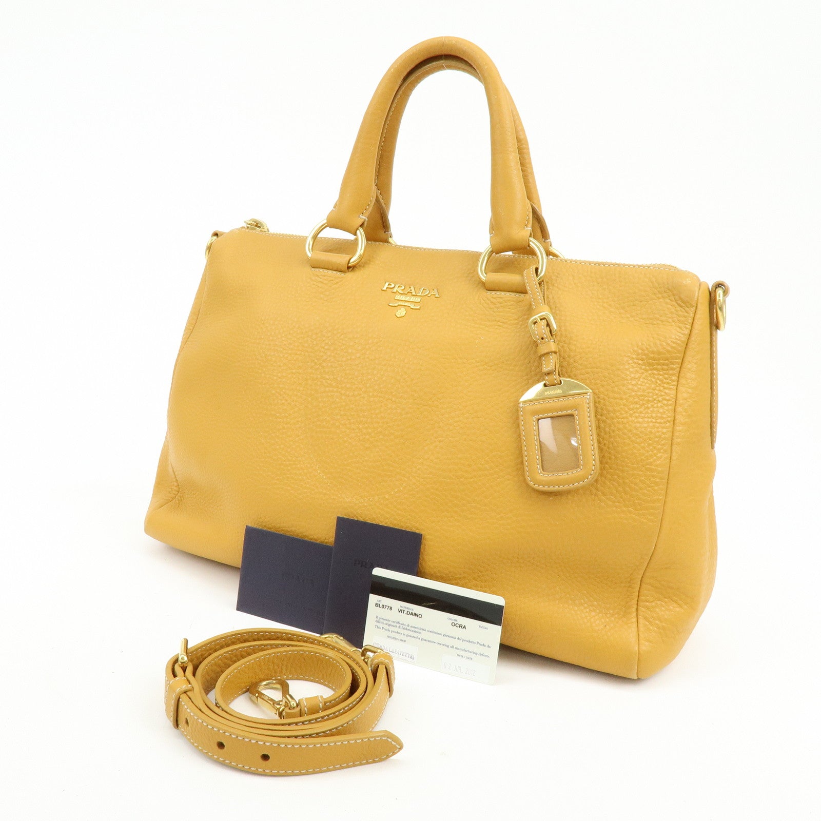 PRADA Triangle Logo Leather 2Way Bag Hand Bag Shoulder Bag BL0778