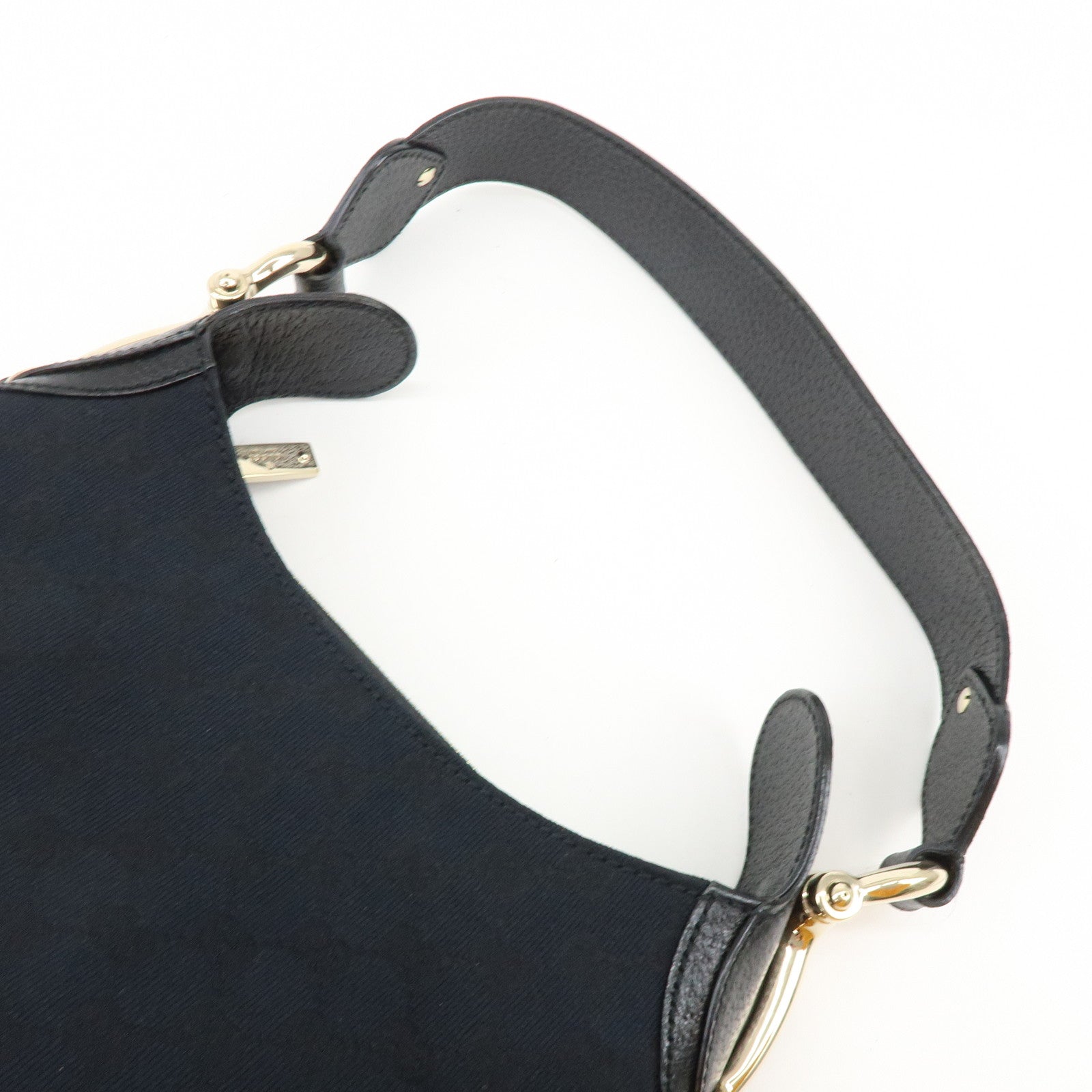 GUCCI Horsebit GG Canvas Leather Shoulder Bag Black 145826