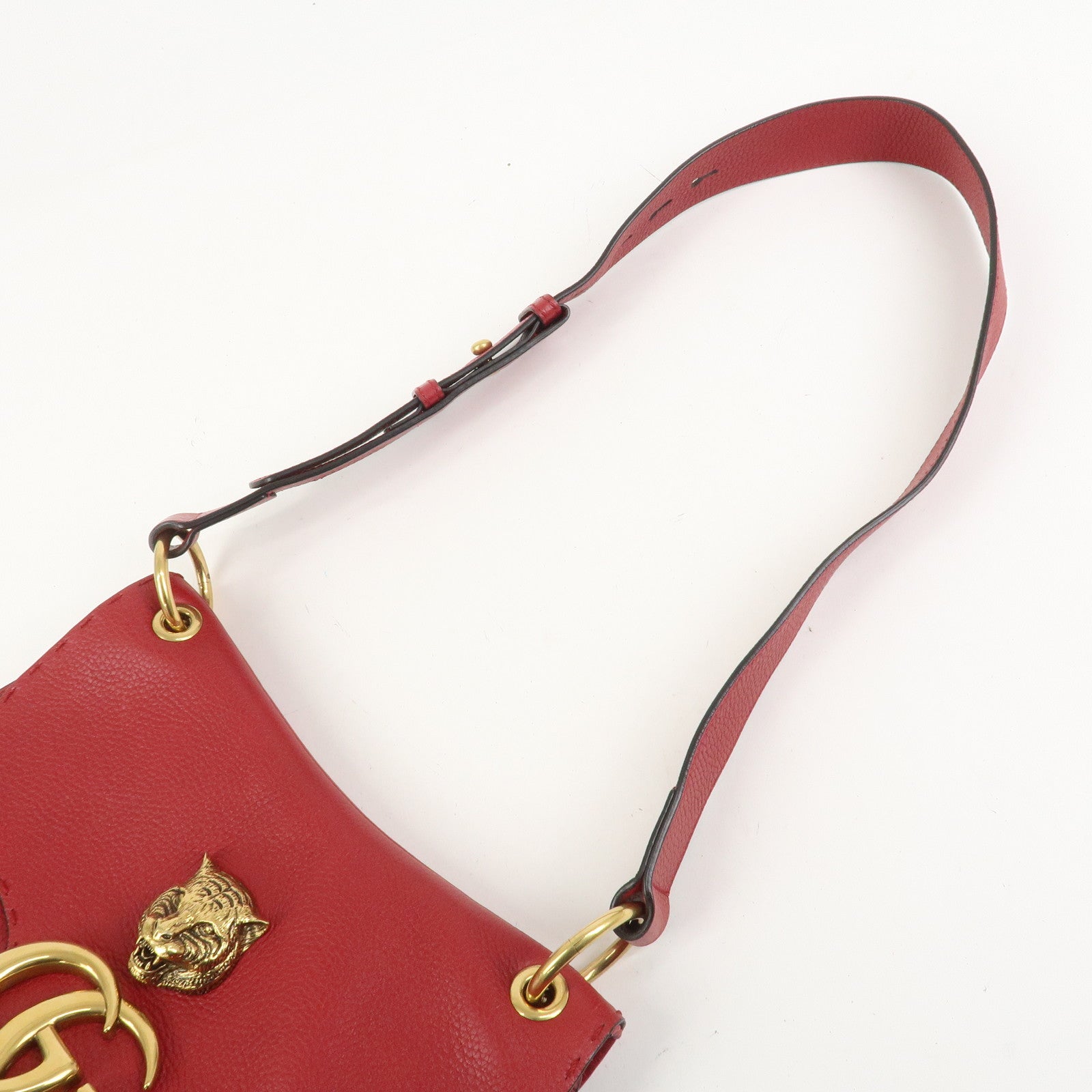 GUCCI GG Marmont Tiger Head Leather Shoulder Bag Red 409154