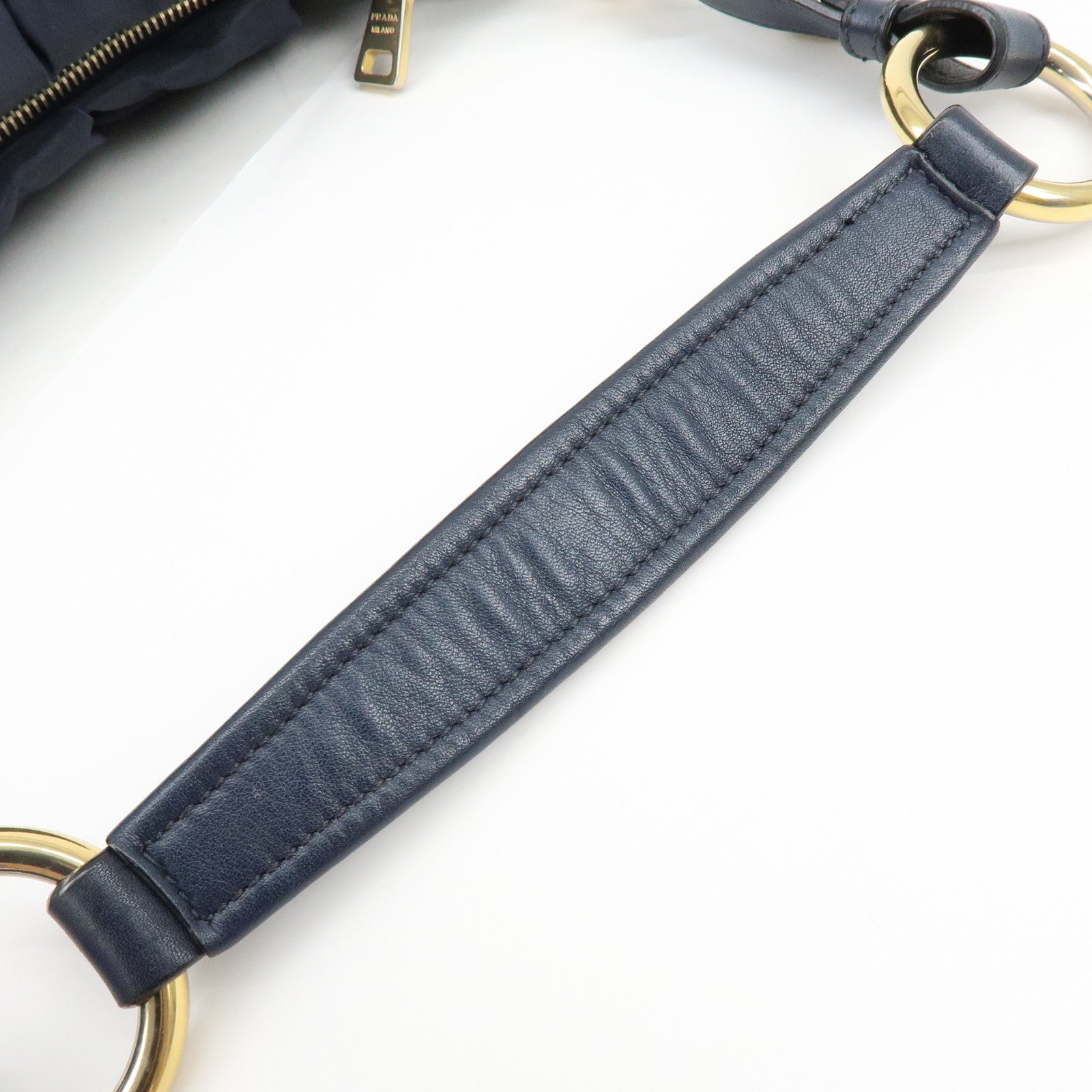 PRADA Triangle Logo Nylon Leather Shoulder Bag Hand Bag Navy