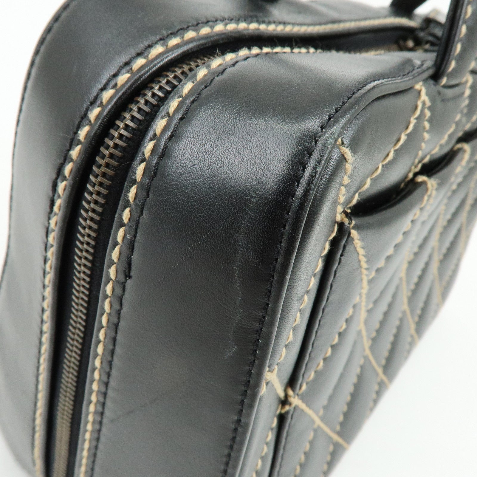 CHANEL Wild Stitch COCO Mark Calf Leather Hand Bag Tote Bag Black