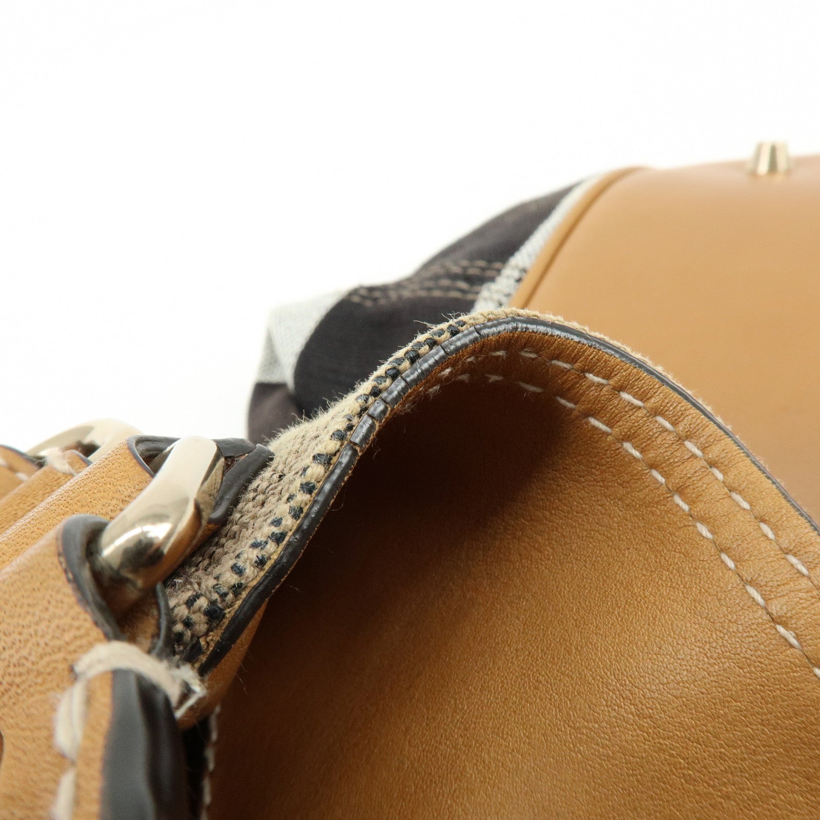 Burberry Canvas Leather 2Way Shoulder Hand Bag Plaid Beige Camel