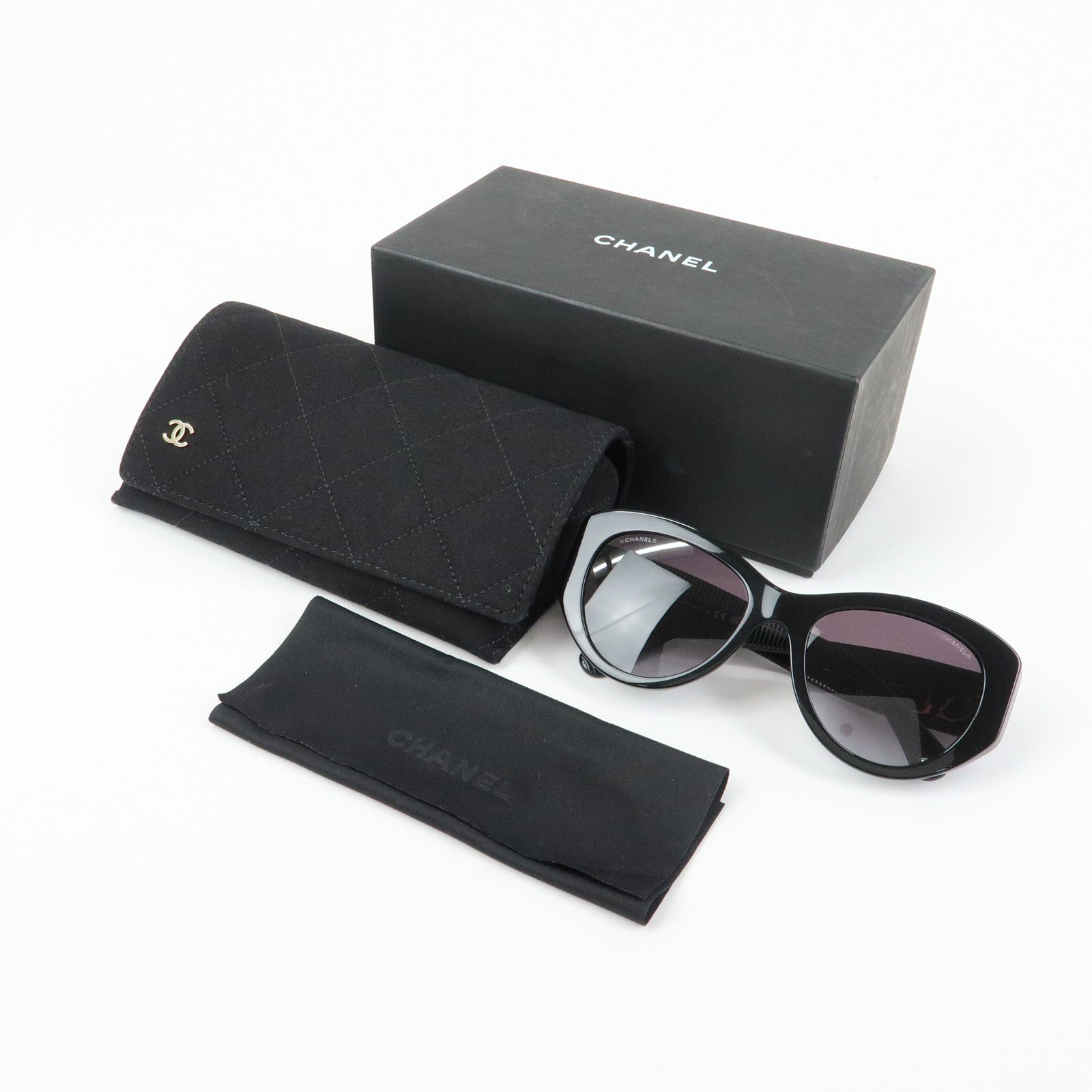 CHANEL COCO Mark Plastic Butterfly Sunglasses 54□19 Black 5492-A