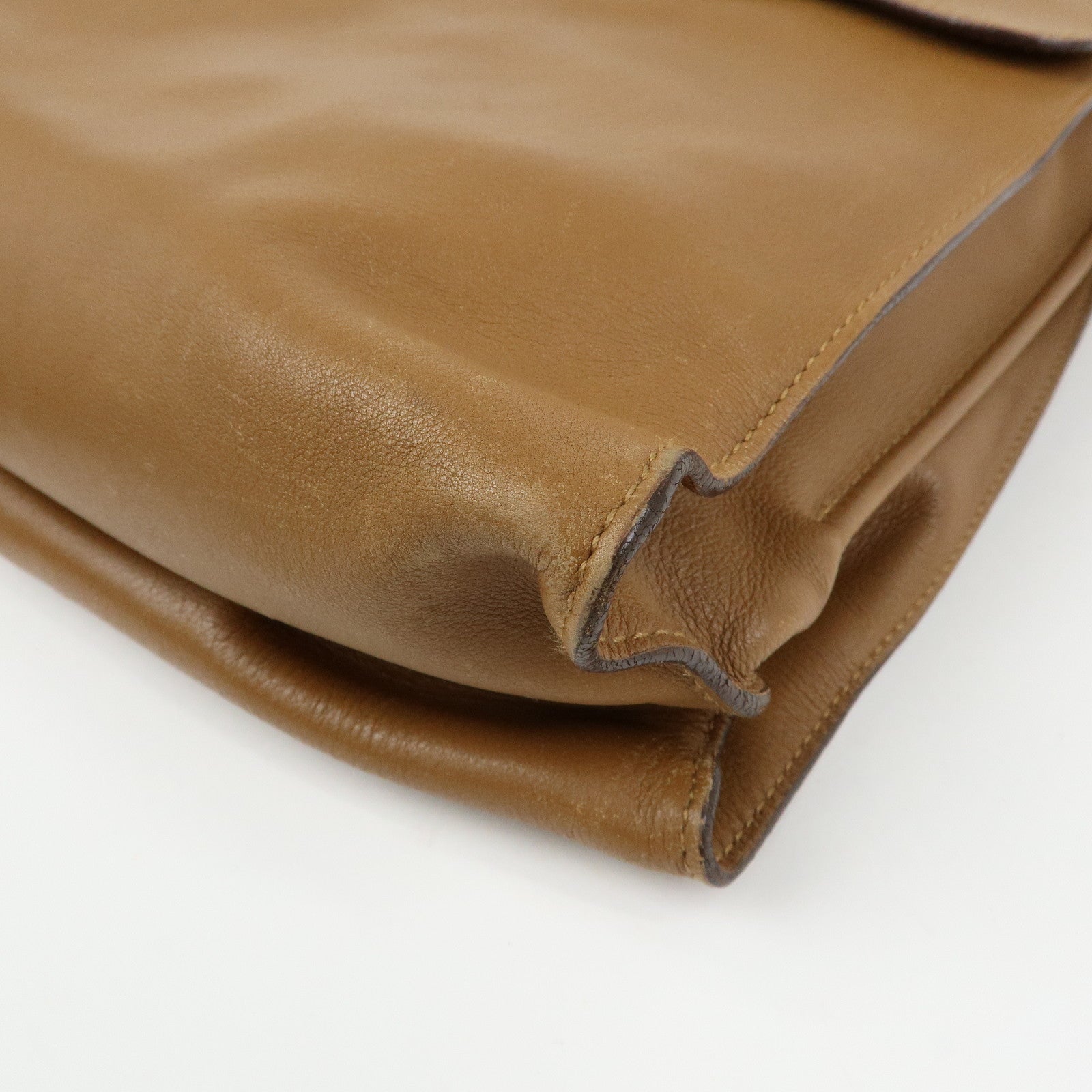 LOEWE Logo Leather Flap Shoulder Bag Pouch Brown