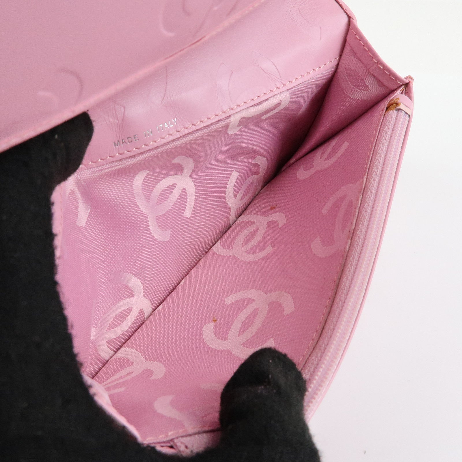 CHANEL Cambon Line COCO Mark Lambskin Long Wallet Pink A26717