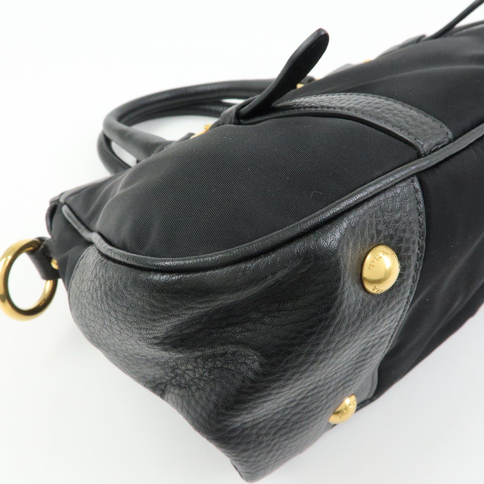 PRADA Nylon Leather 2Way Bag Hand Bag Shoulder Bag Black BT2032
