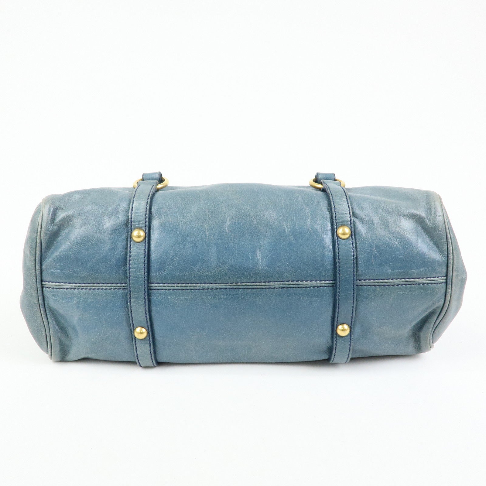 MIU MIU Side Ribbon Vittello Lux 2Way Bag Hand Shoulder Bag Blue