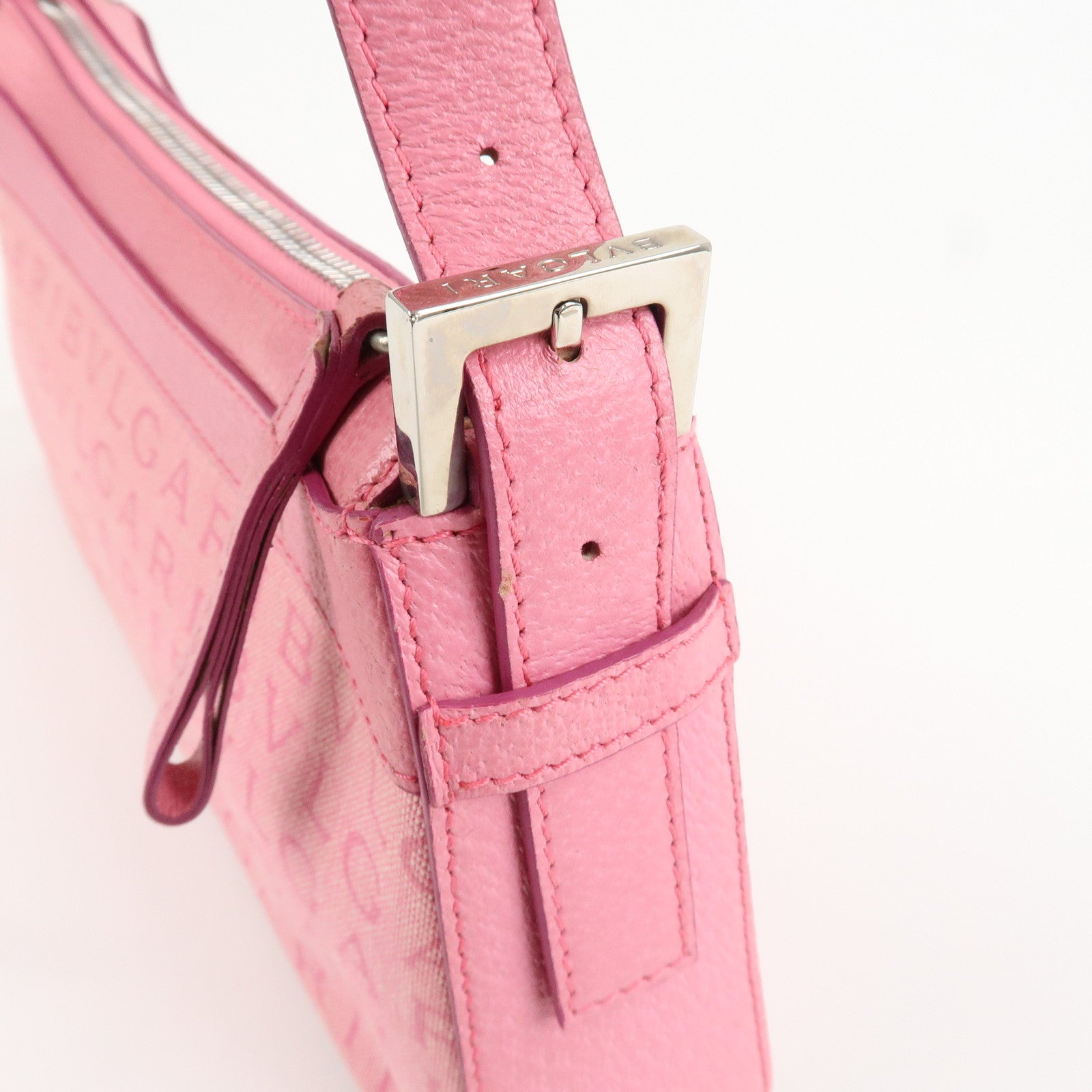 BVLGARI Logo Mania Leather Canvas Shoulder Bag Pink