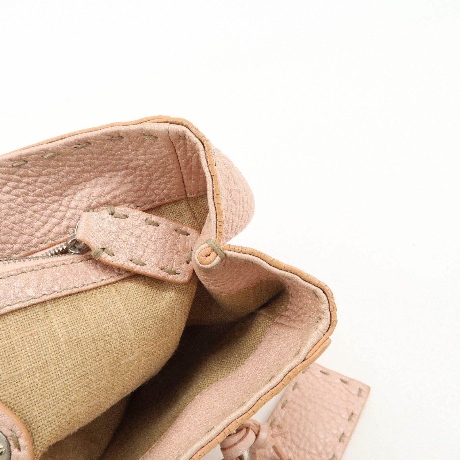 FENDI Selleria Leather Mini Linda Hand Bag Pink Silver HDW 8BR486