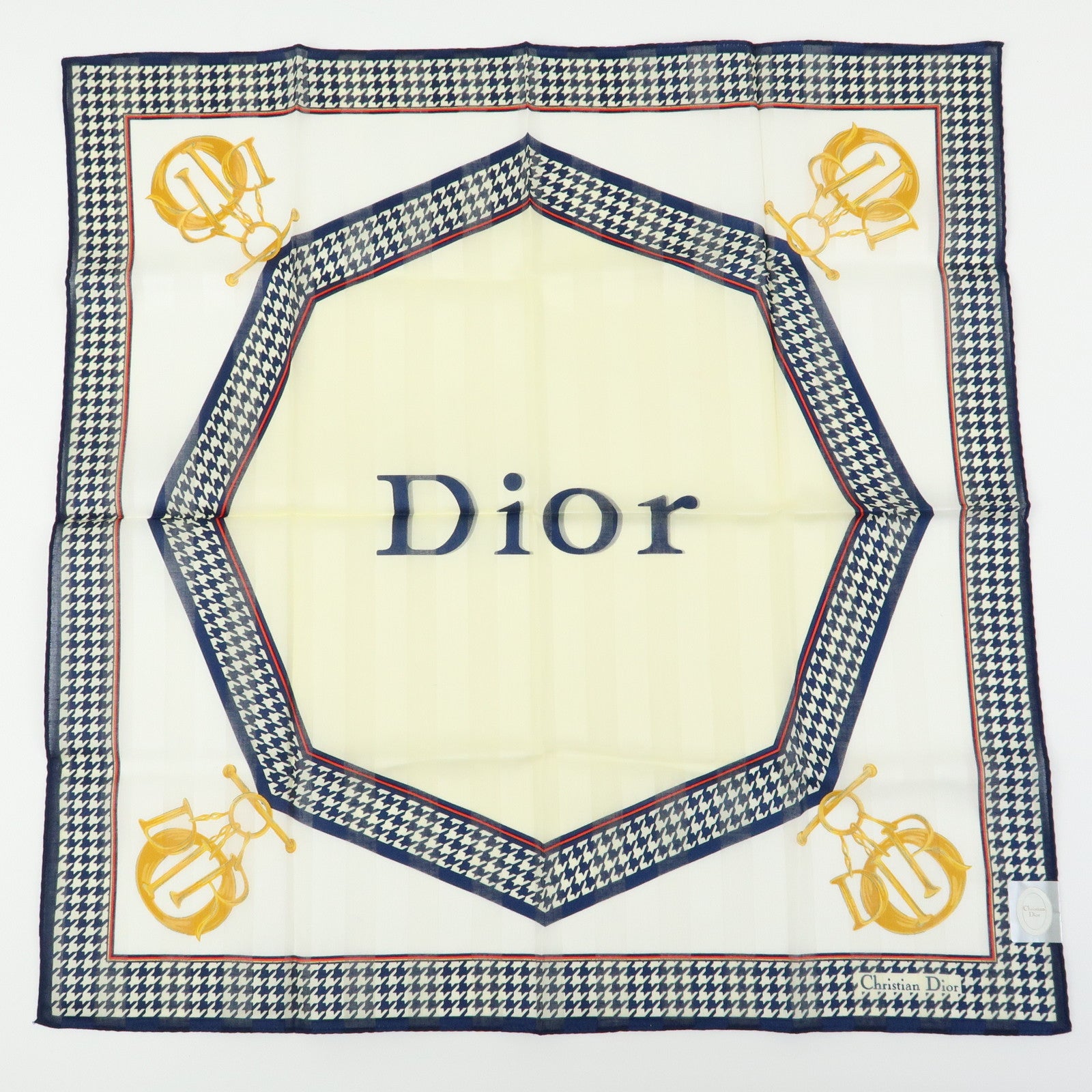 Christian Dior Set of 3 Cotton 100% Handkerchief Blue Yellow Navy