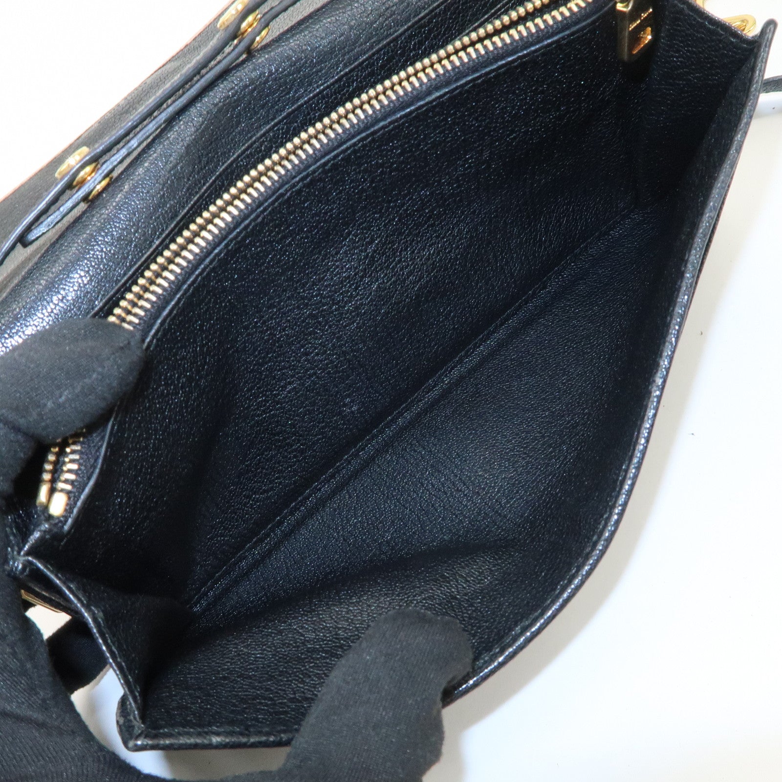 MIU MIU MADRAS Leather Chain Shoulder Wallet WOC Beige Black 5M1290
