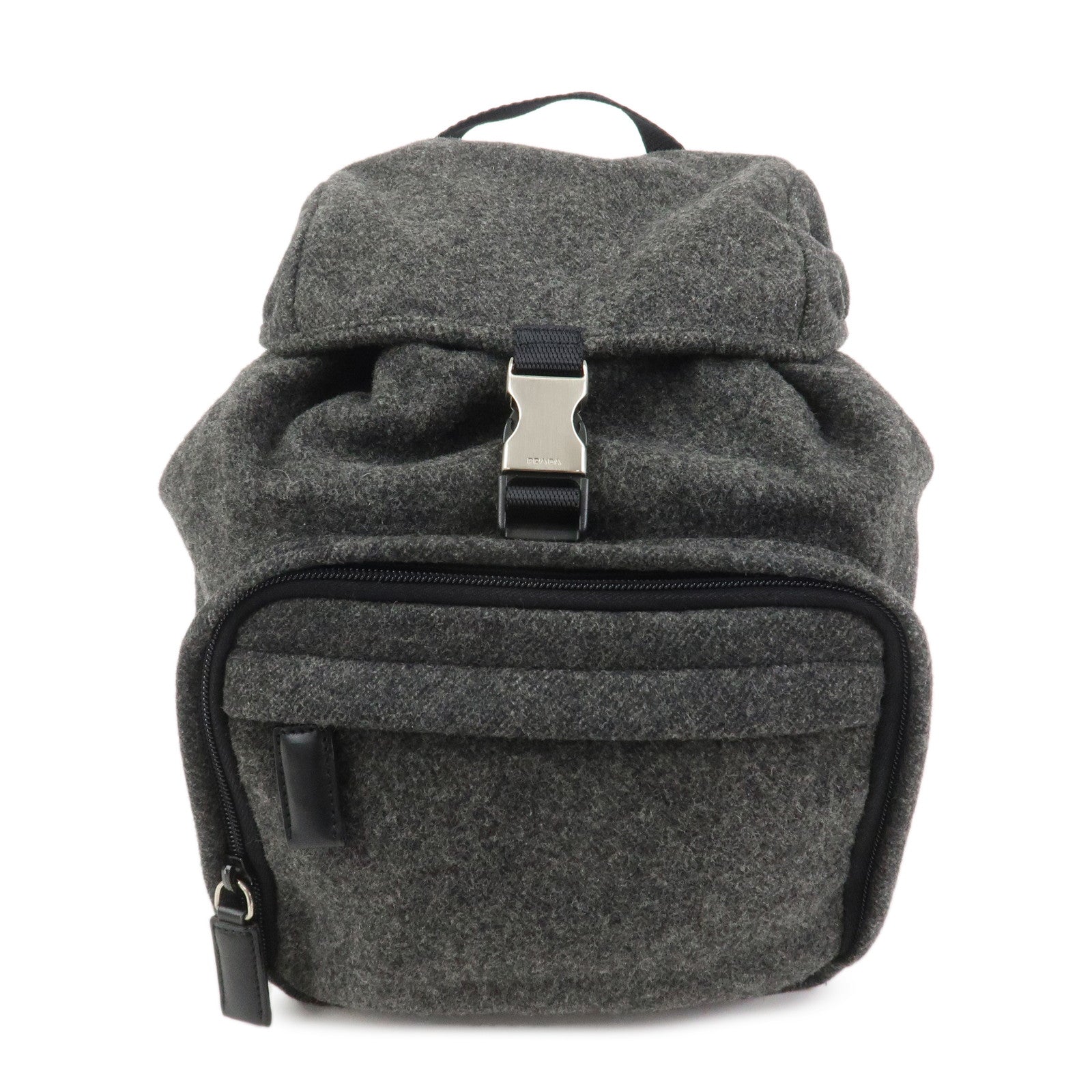 PRADA Triangle Logo Wool Canvas Backpack Rucksack Gray V203R