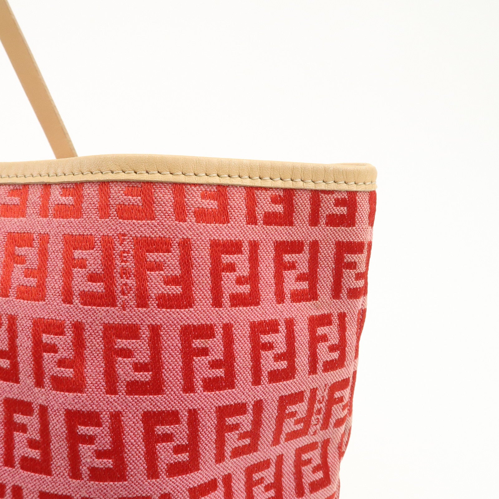 FENDI Zucchino Canvas Leather Tote Bag Shoulder Bag Red Pink 8BH005