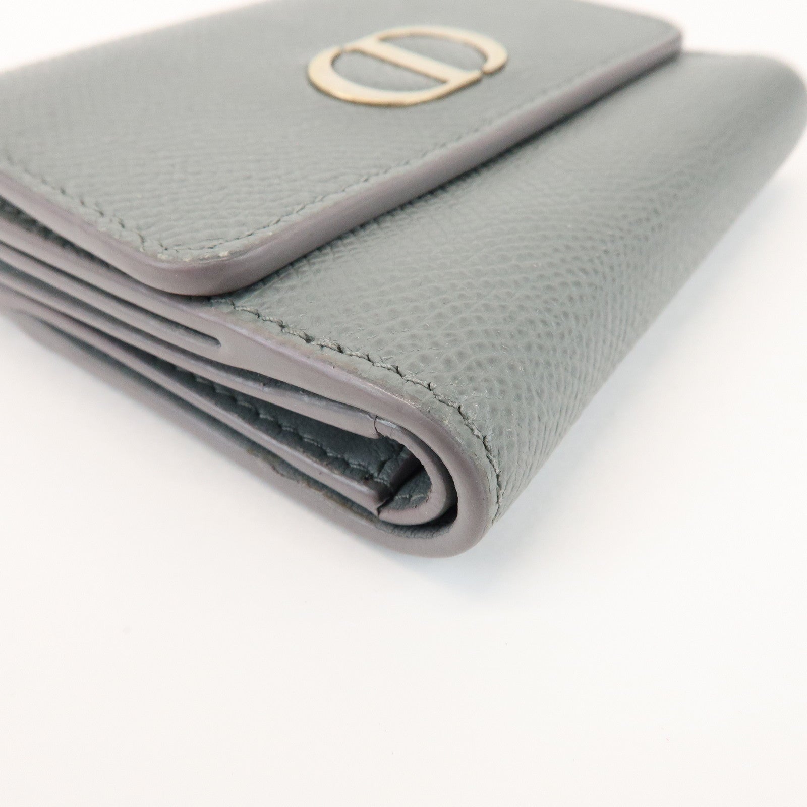 Christian Dior Montaigne Leather Compact Lotus Wallet Gray