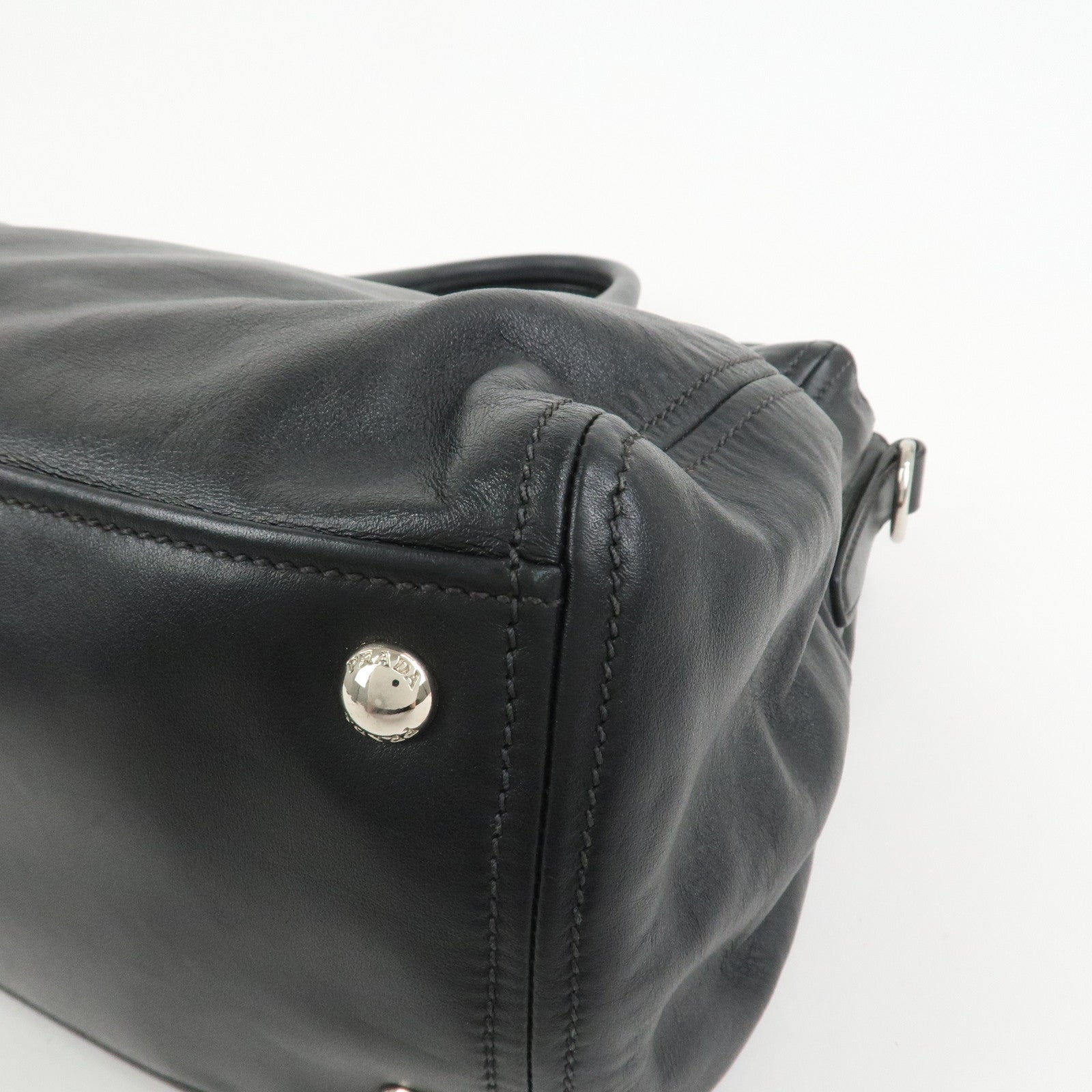 PRADA Logo Leather 2WAY Bag Hand Bag Shoulder Bag Black BN2866