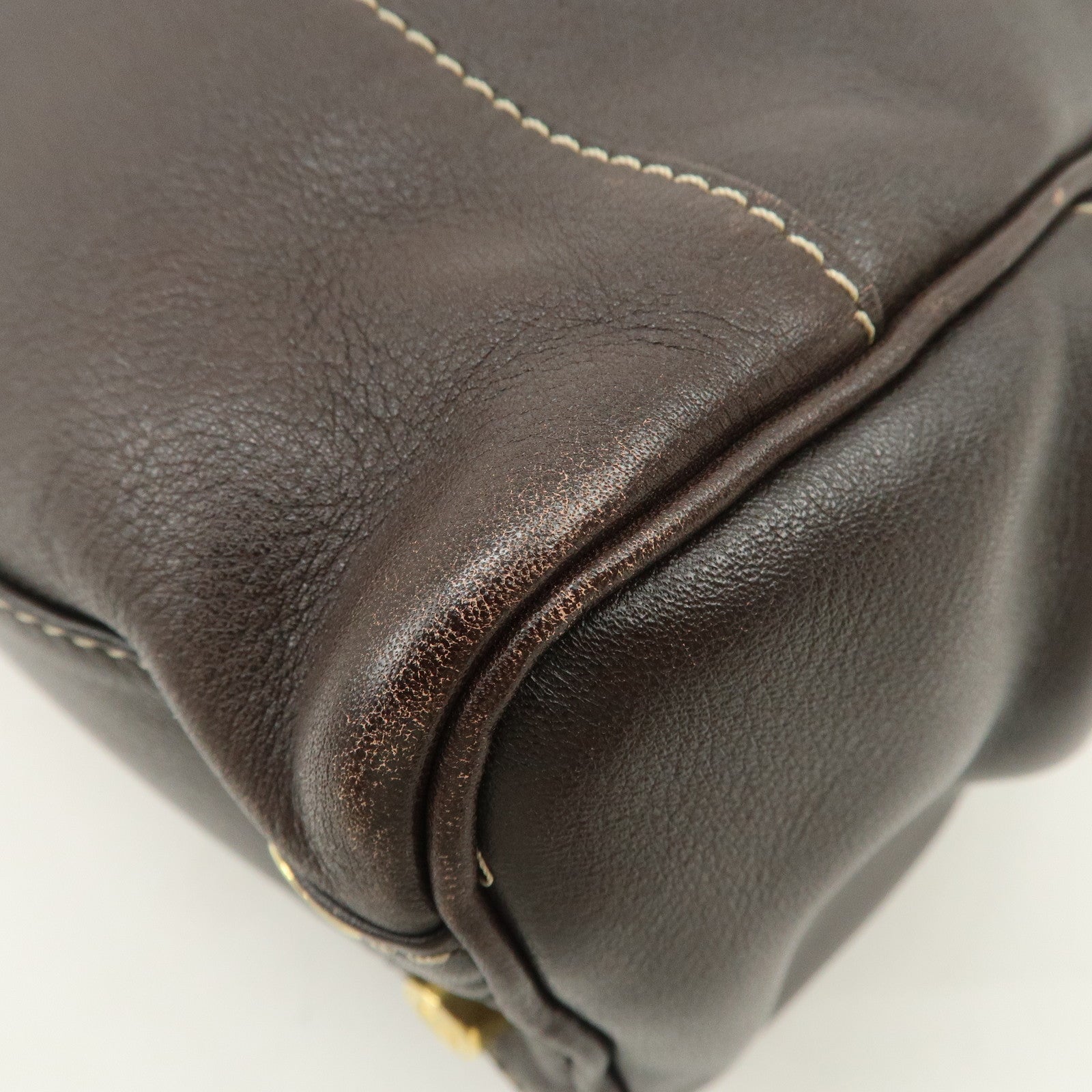 LOEWE Anagram Leather Boston Bag Hand Bag Dark Brown